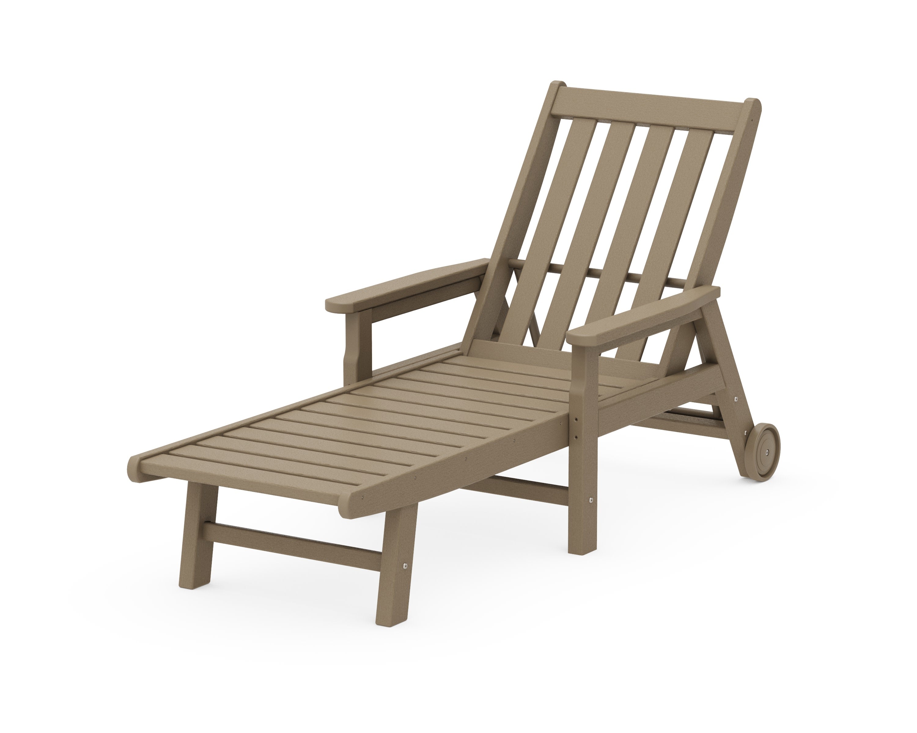 Vineyard Chaise with Arms and Wheels in Vintage Sahara