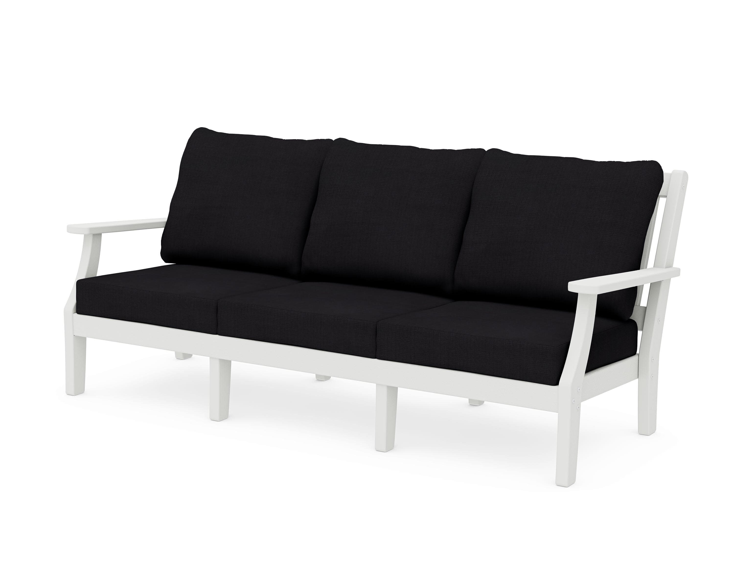 Chinoiserie Deep Seating Sofa in Vintage White / Midnight Linen