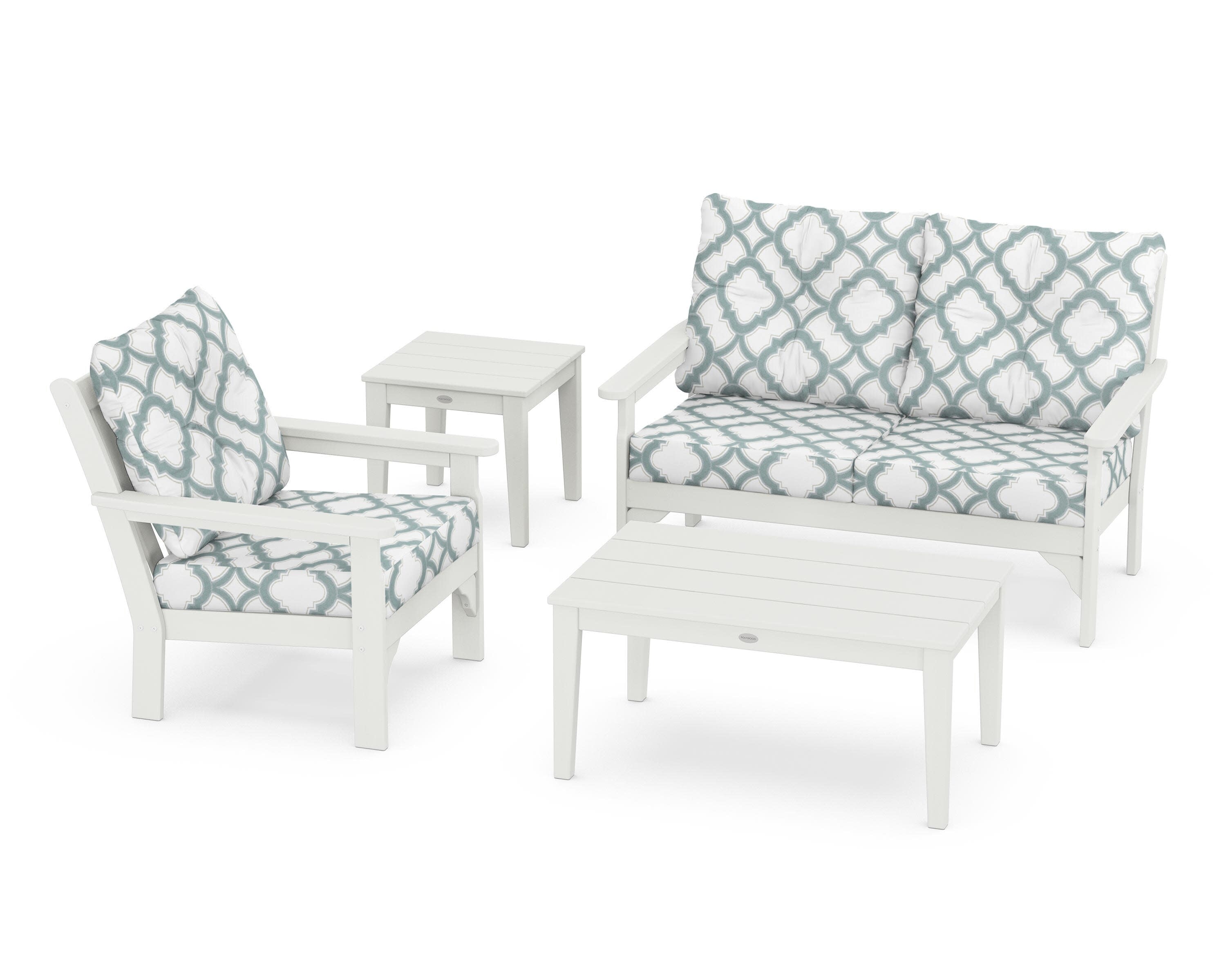 Vineyard 4-Piece Deep Seating Set in Vintage White / Trellis Glacier Spa
