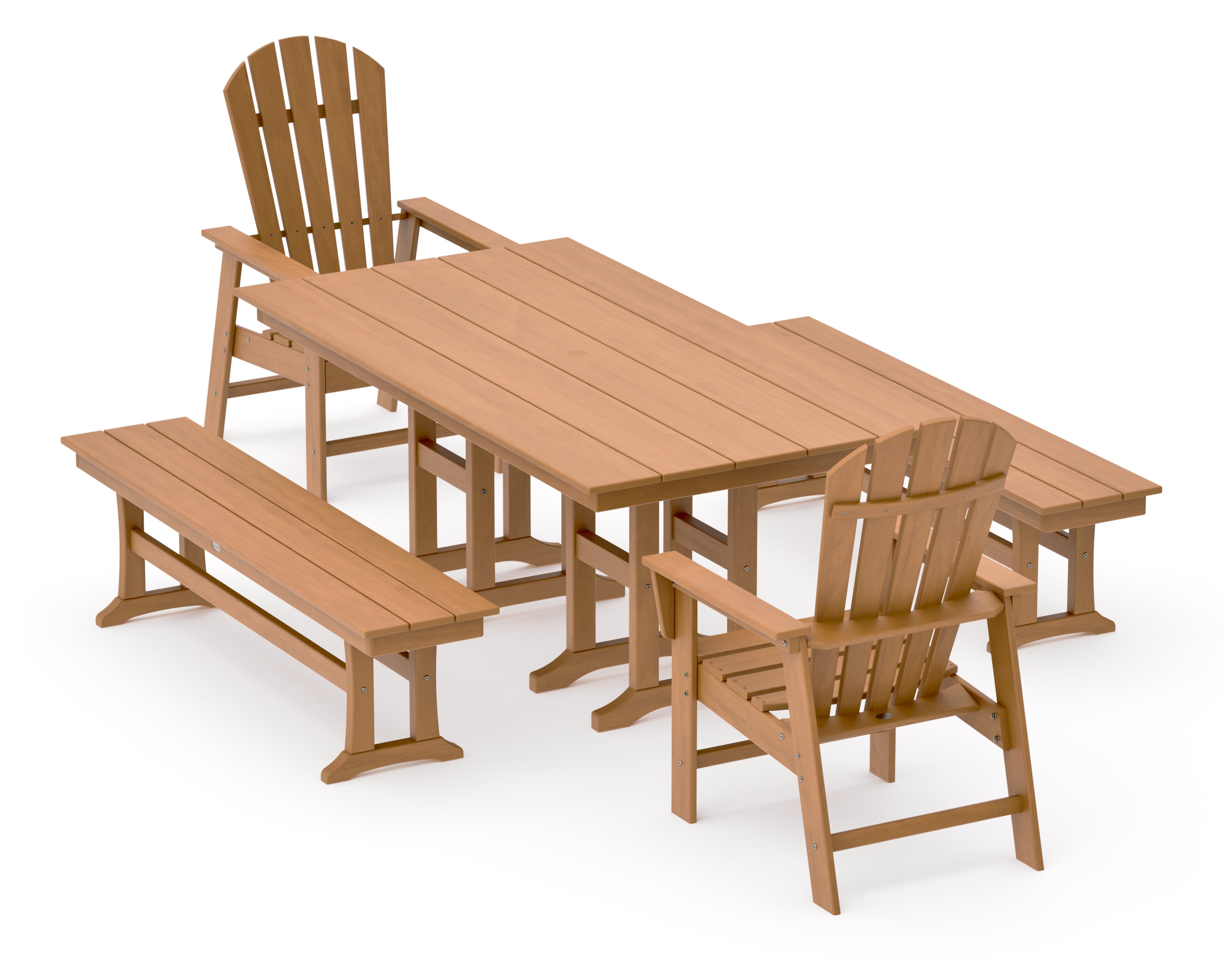 South Beach 5-Piece Farmhouse Dining Set with Benches in Natural