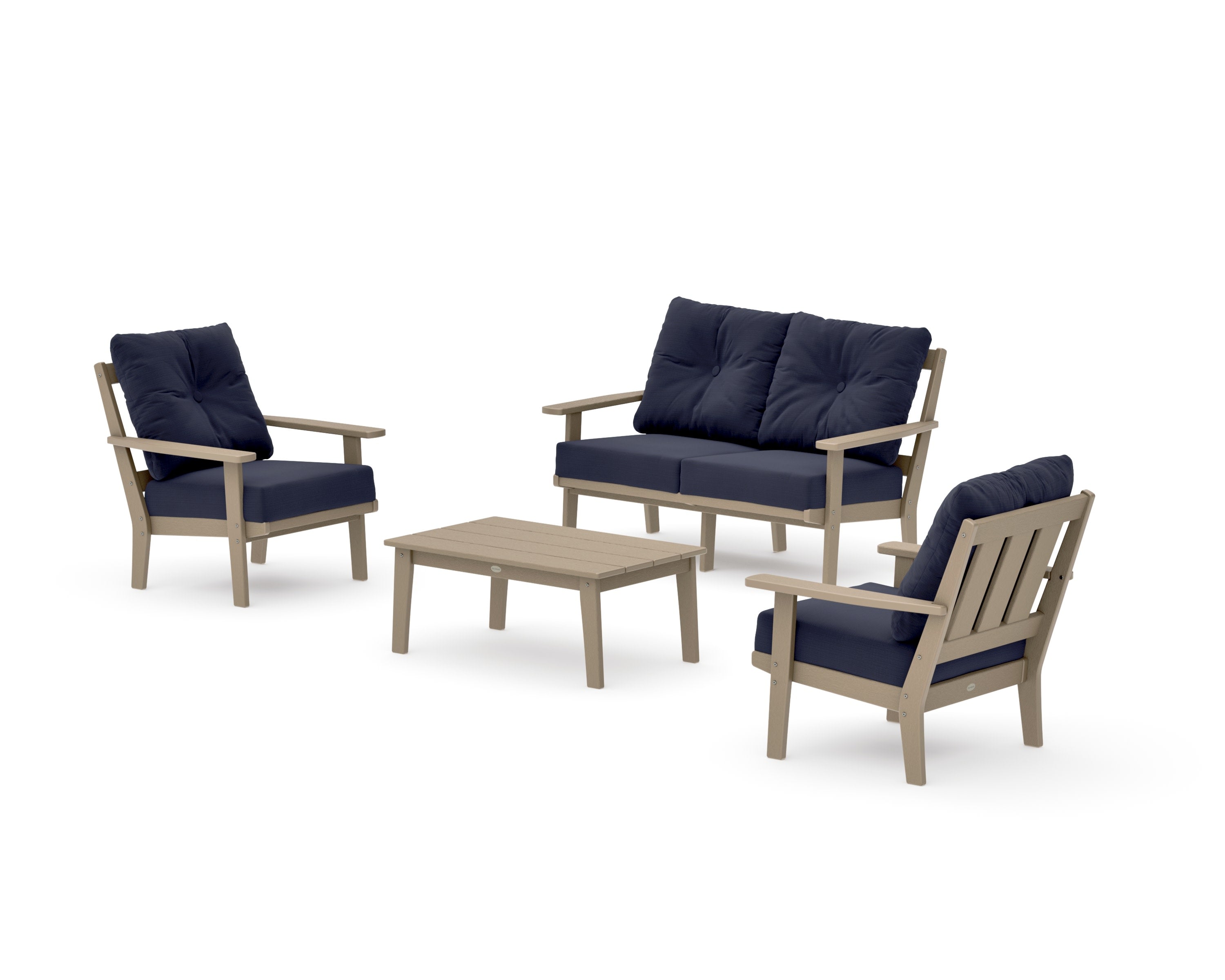 Oxford 4-Piece Deep Seating Set with Loveseat in Vintage Sahara / Navy Linen