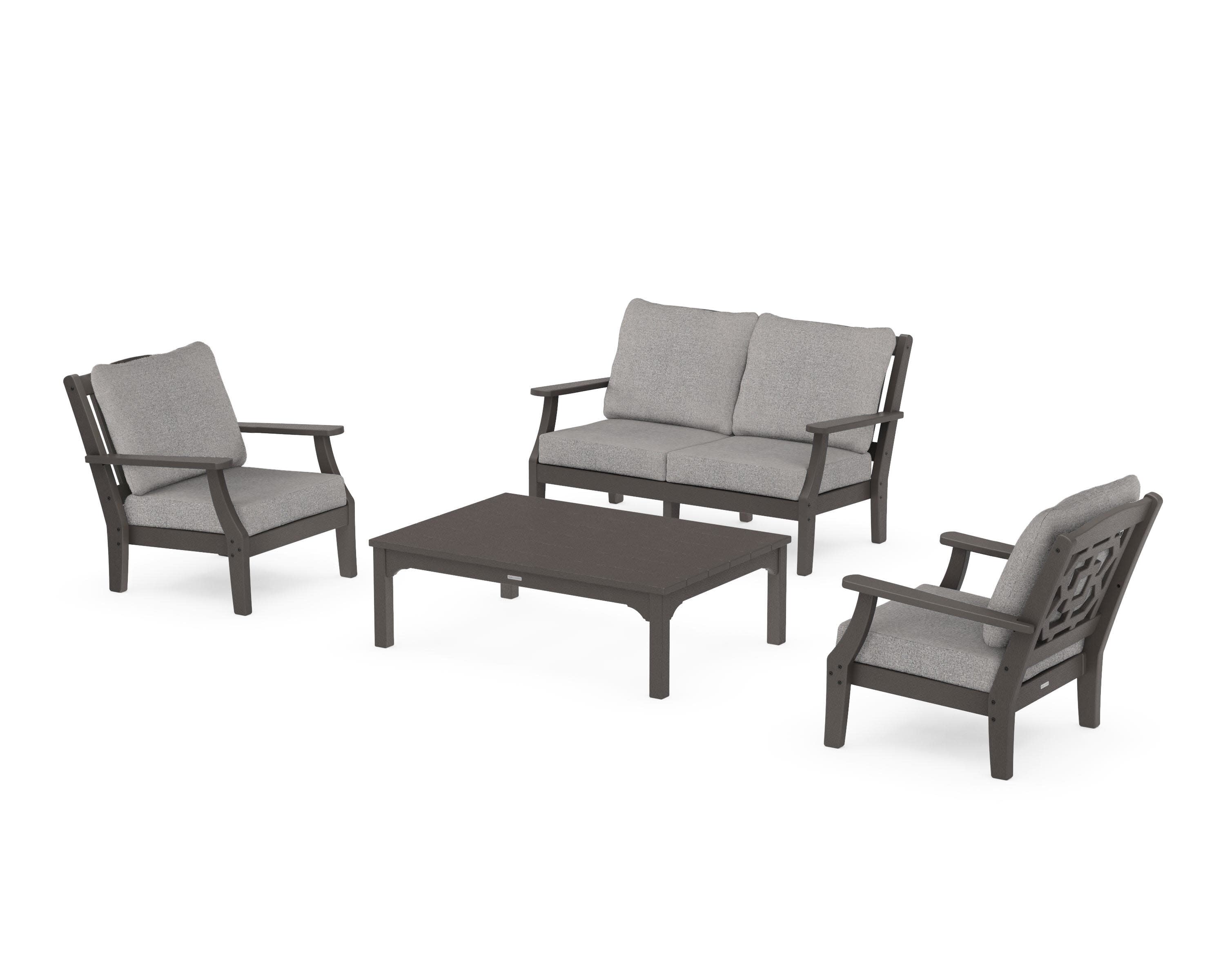 Chinoiserie 4-Piece Deep Seating Set with Loveseat in Vintage Coffee / Grey Mist