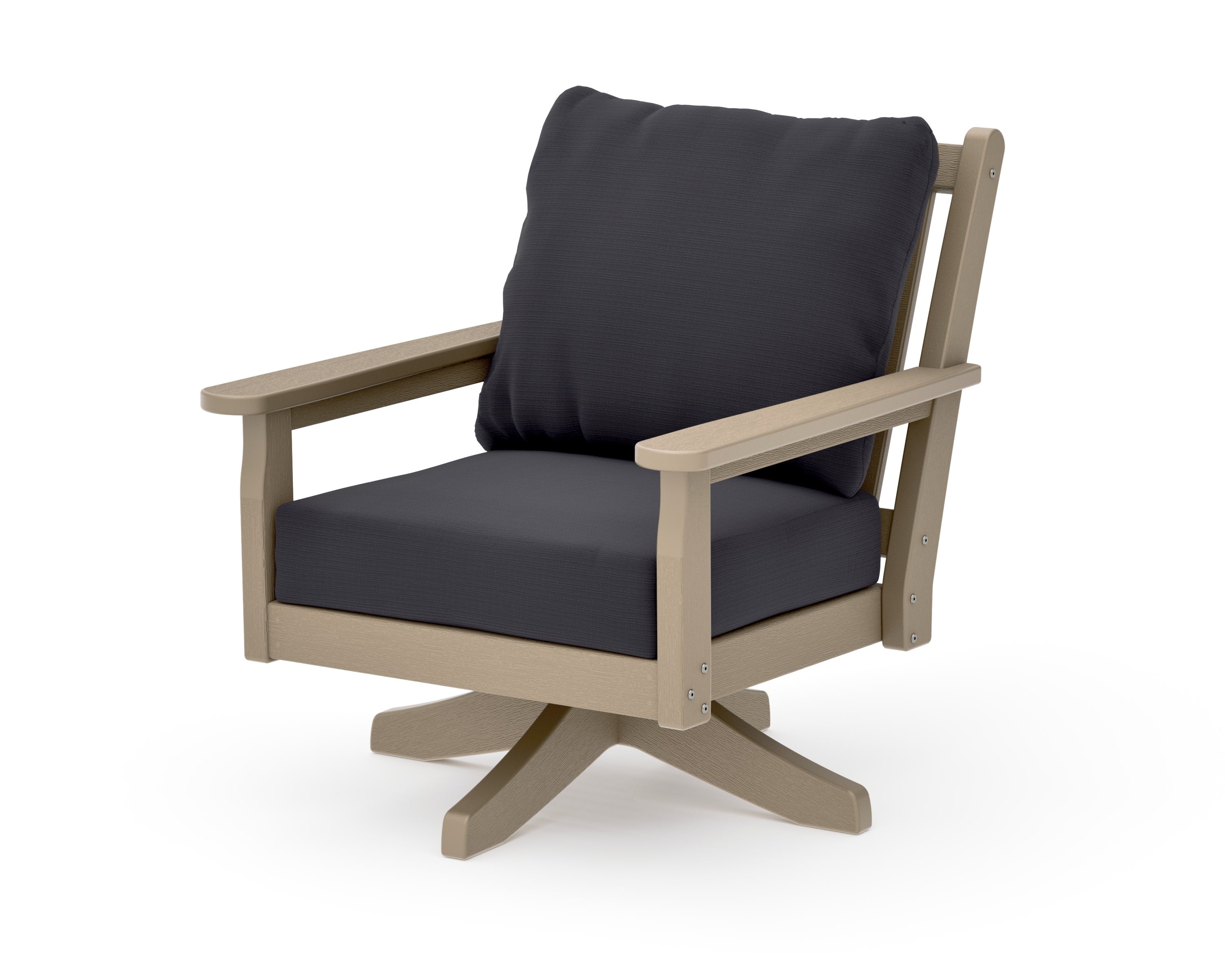 Chippendale Deep Seating Swivel Chair in Vintage Sahara / Midnight Linen