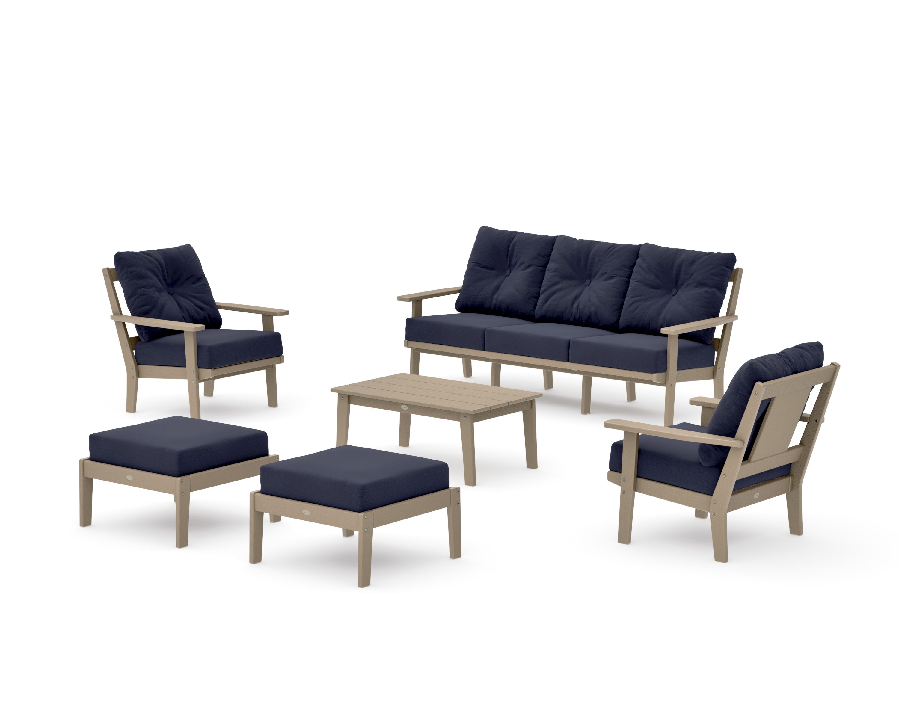 Prairie 6-Piece Lounge Sofa Set in Vintage Sahara / Navy Linen