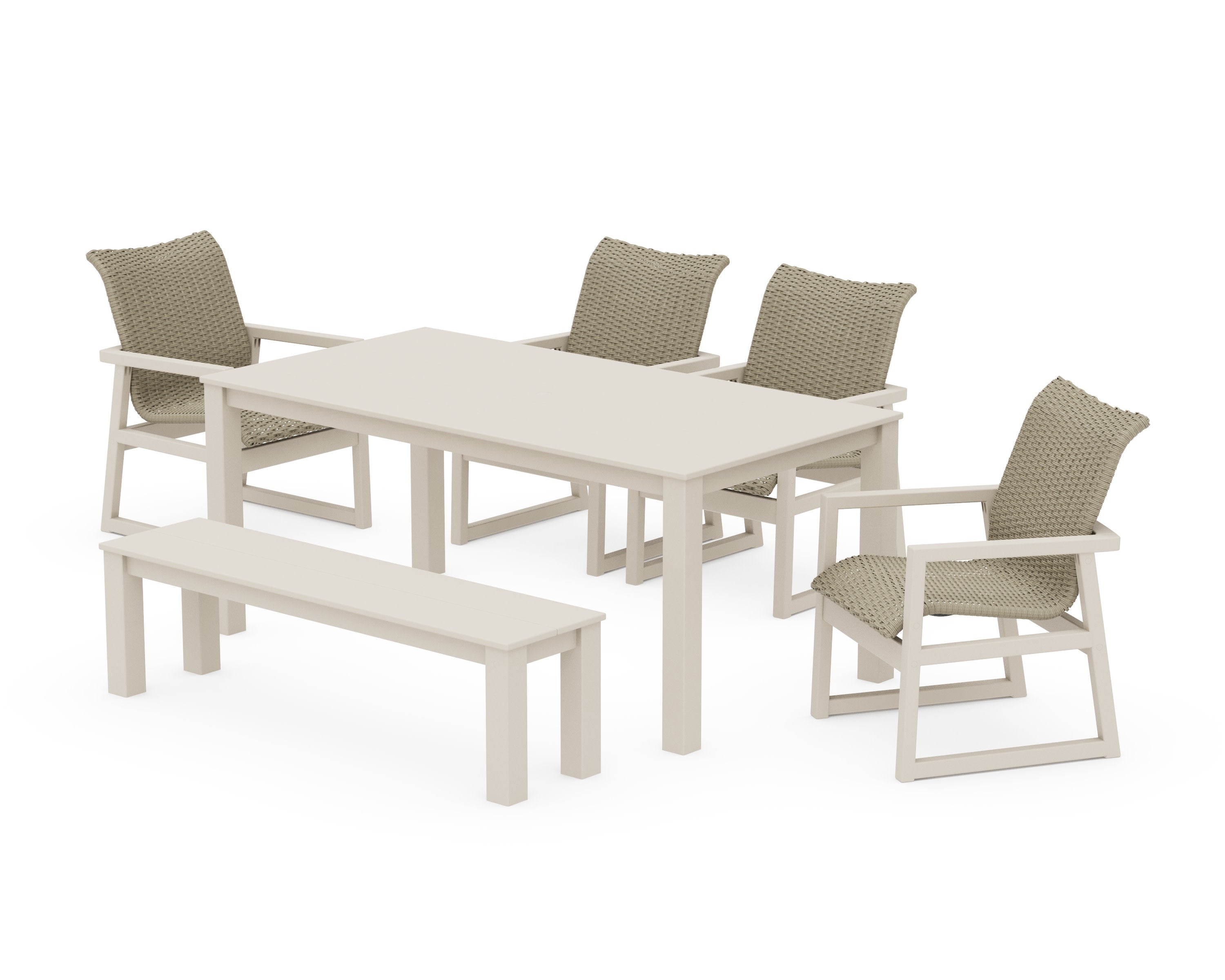 EDGE Woven 6-Piece Parsons Dining Set with Bench in Sand / Dune Grass