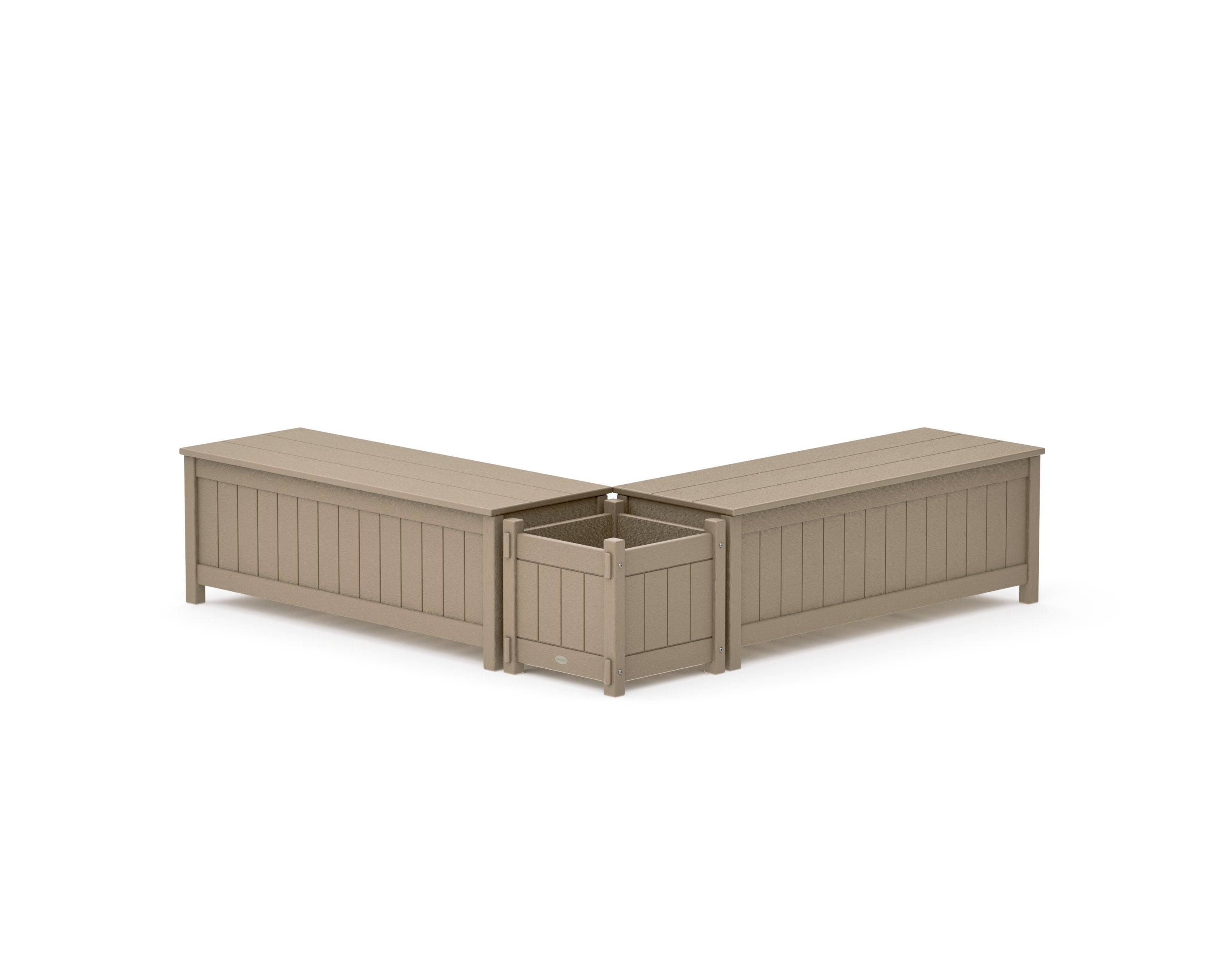 48" Vineyard L- Shaped Planter Storage Bench Set in Vintage Sahara