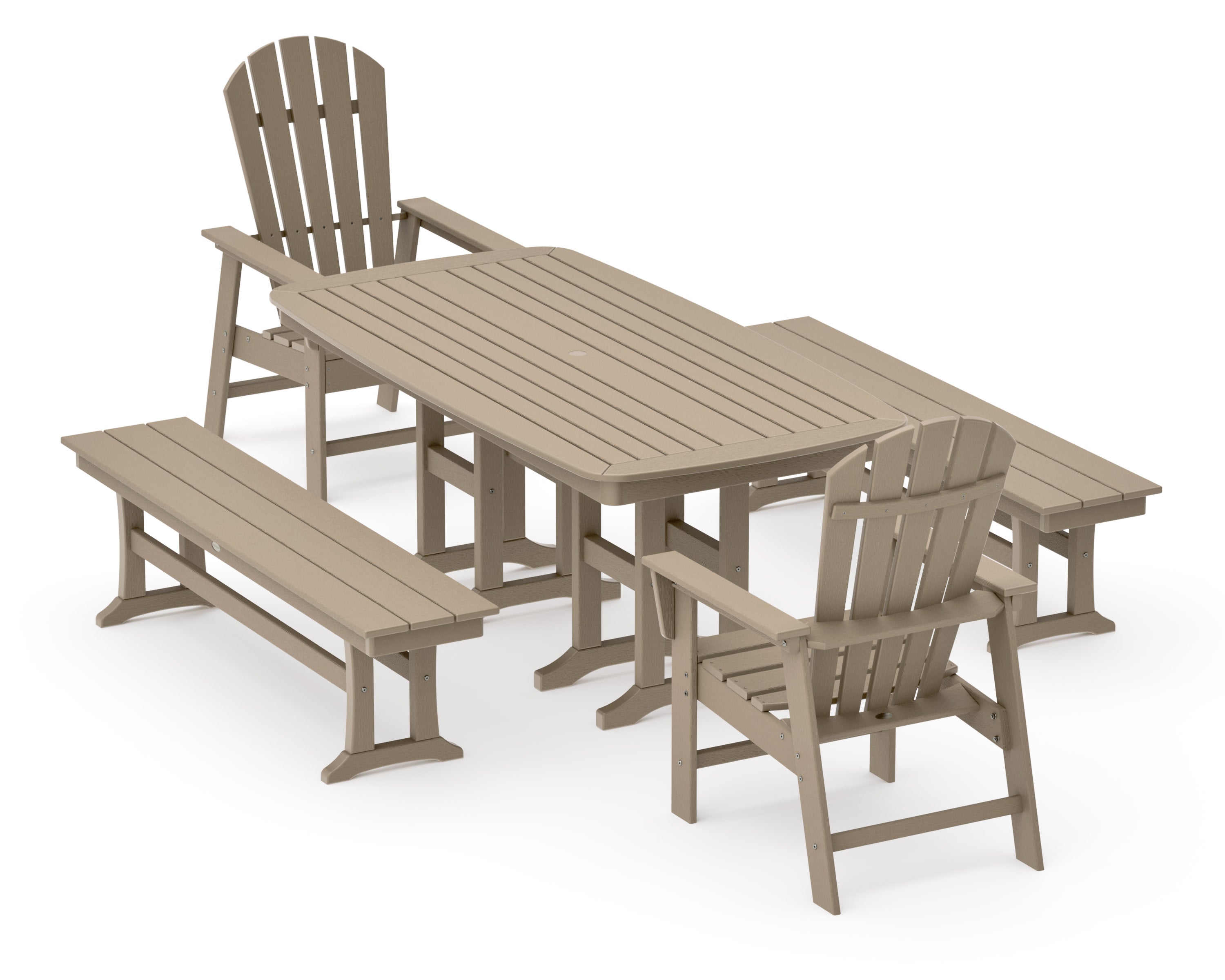 South Beach 5-Piece Dining Set with Benches in Vintage Sahara