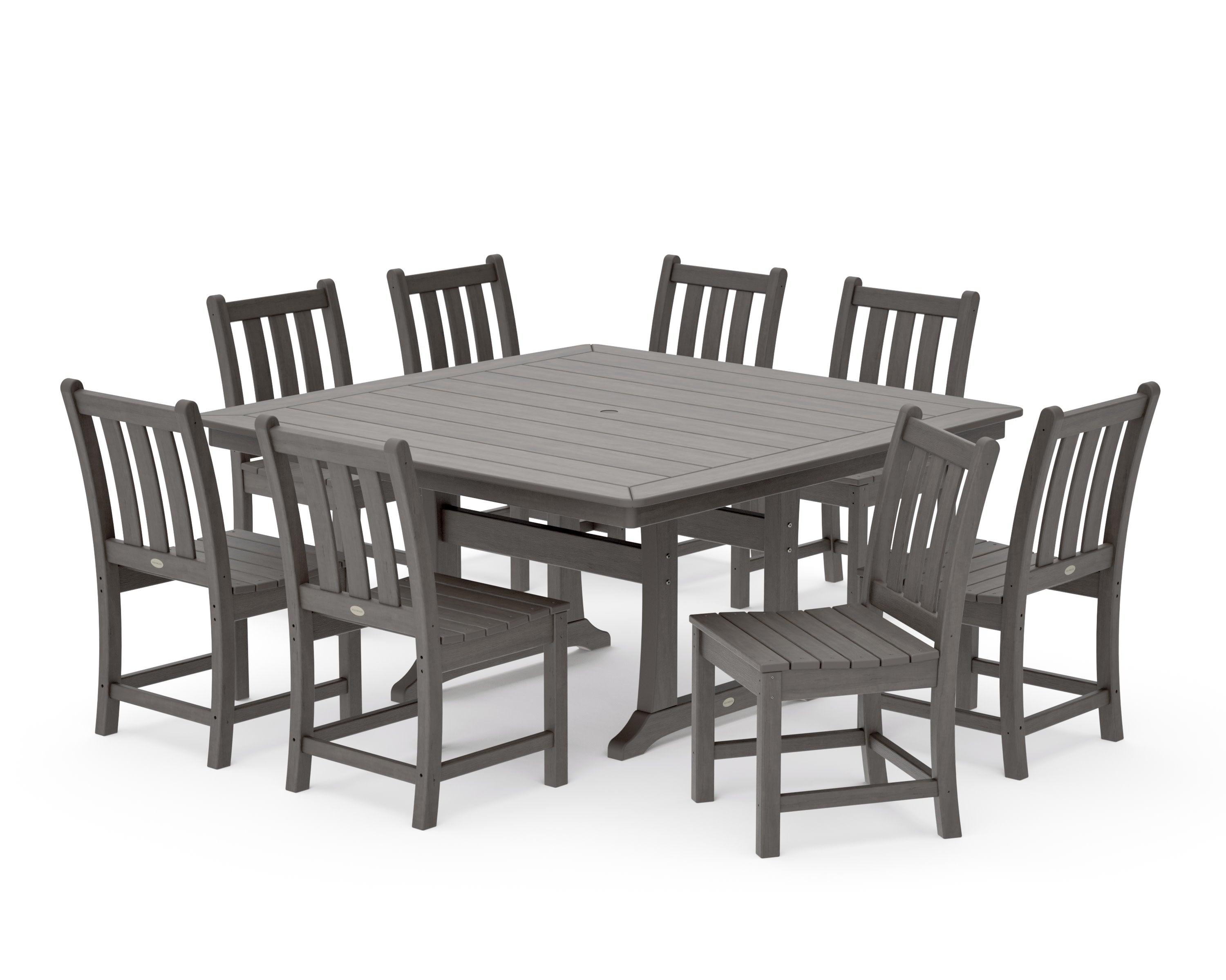 Traditional Garden 9-Piece Nautical Trestle Dining Set in Driftwood