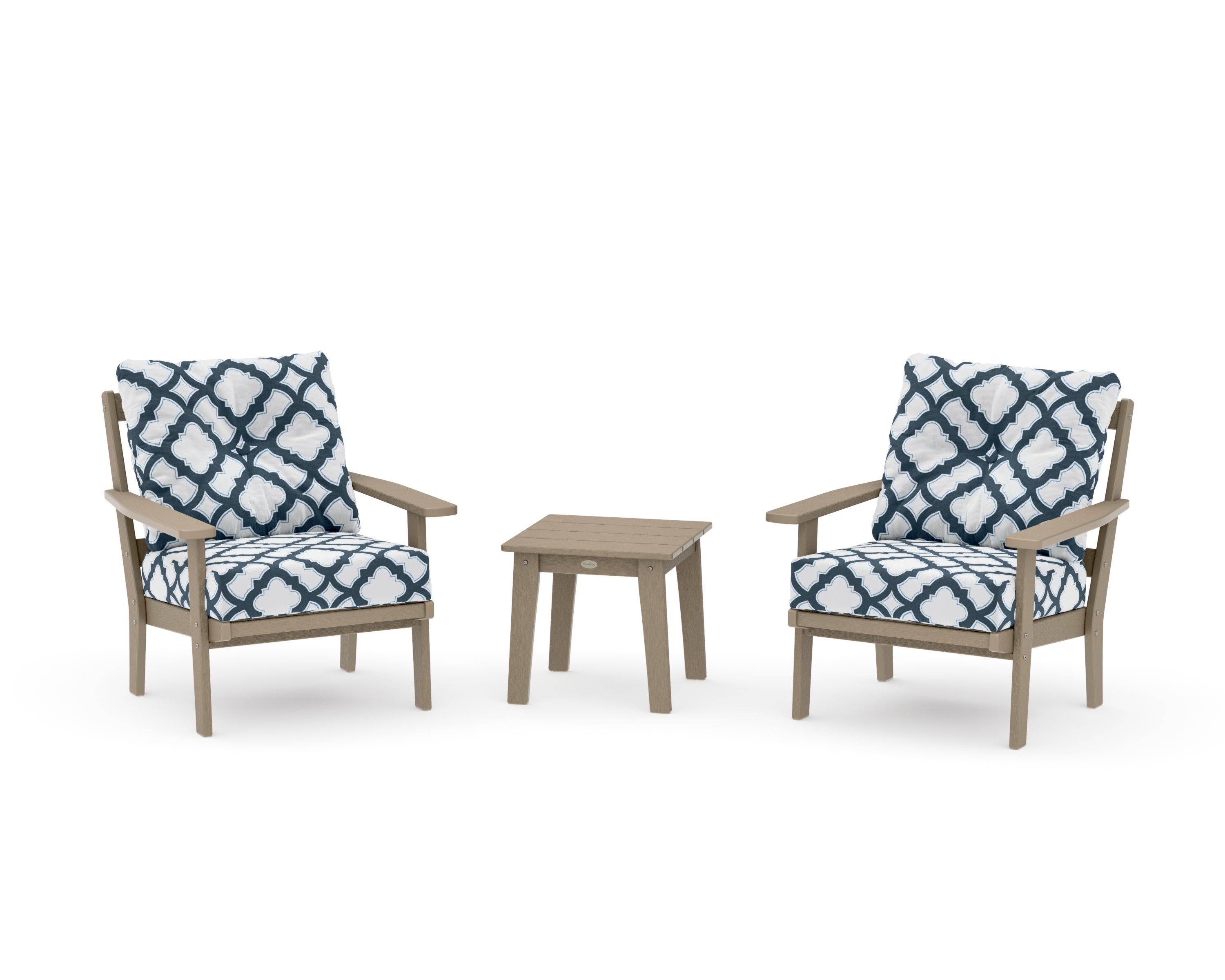 Prairie 3-Piece Deep Seating Set in Vintage Sahara / Trellis Marine Indigo
