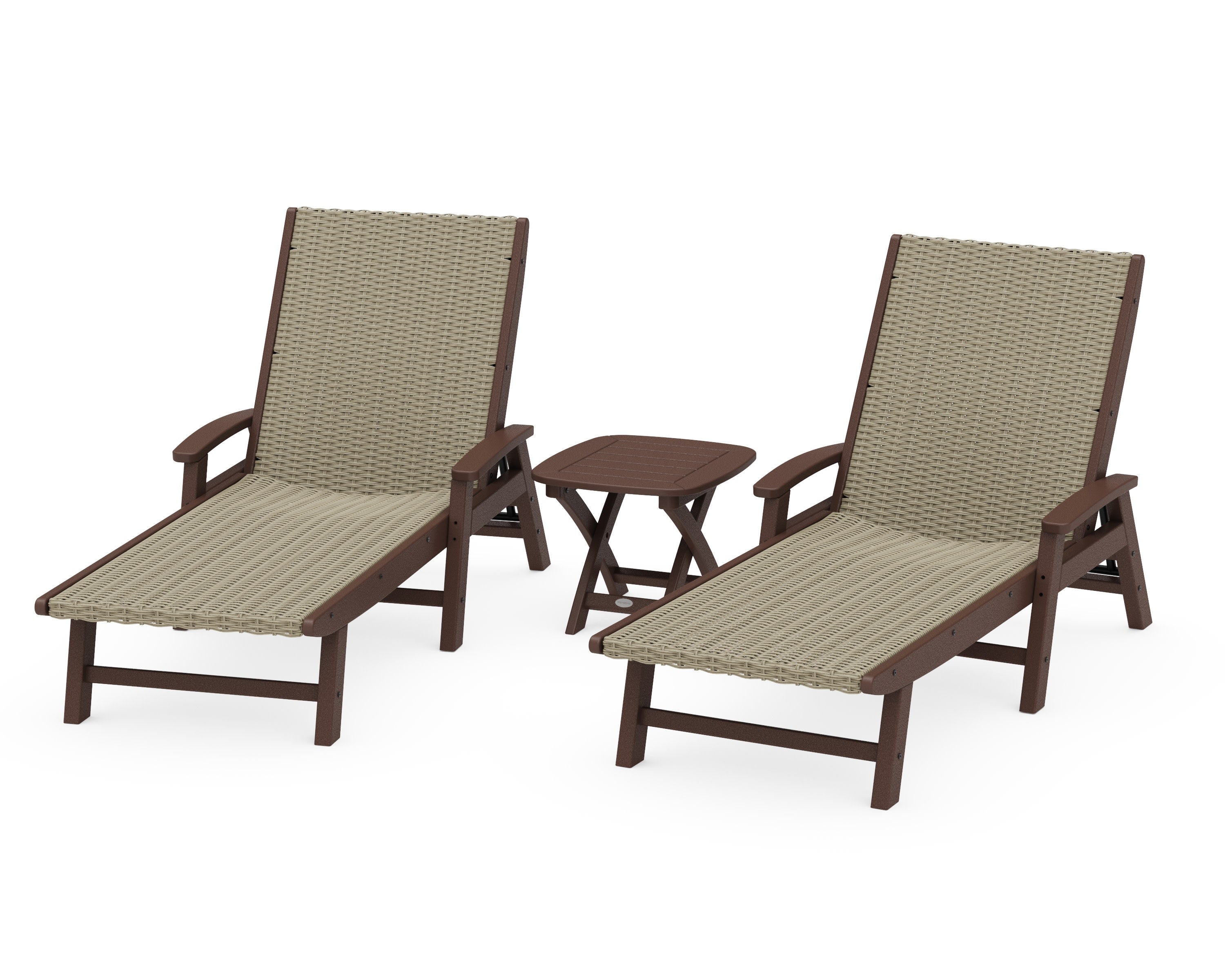 3 - Piece Coastal Woven Chaise with Arms Chaise Lounge Set in Mahogany / Dune Grass