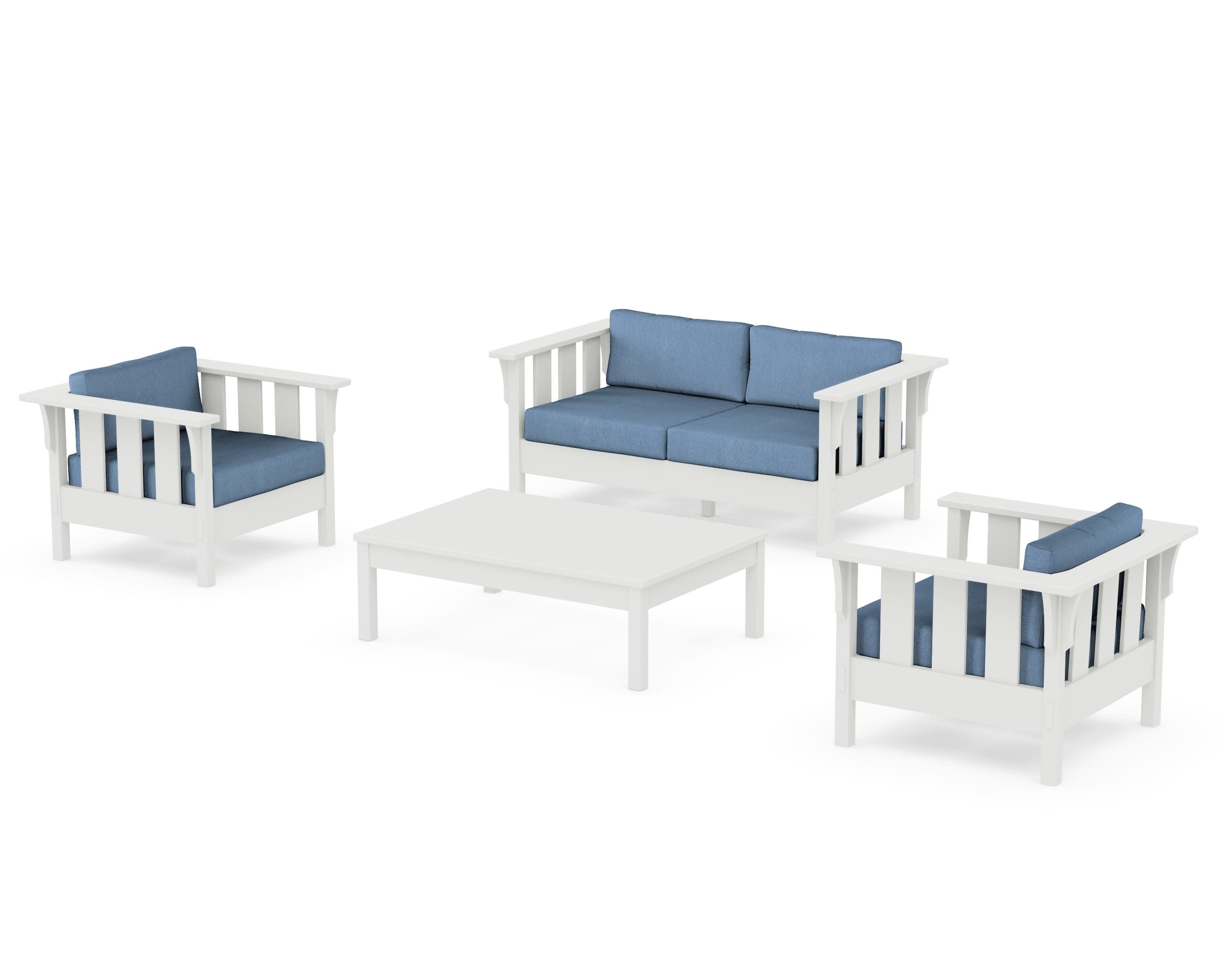 Acadia 4-Piece Deep Seating Set with Loveseat in Vintage White / Sky Blue