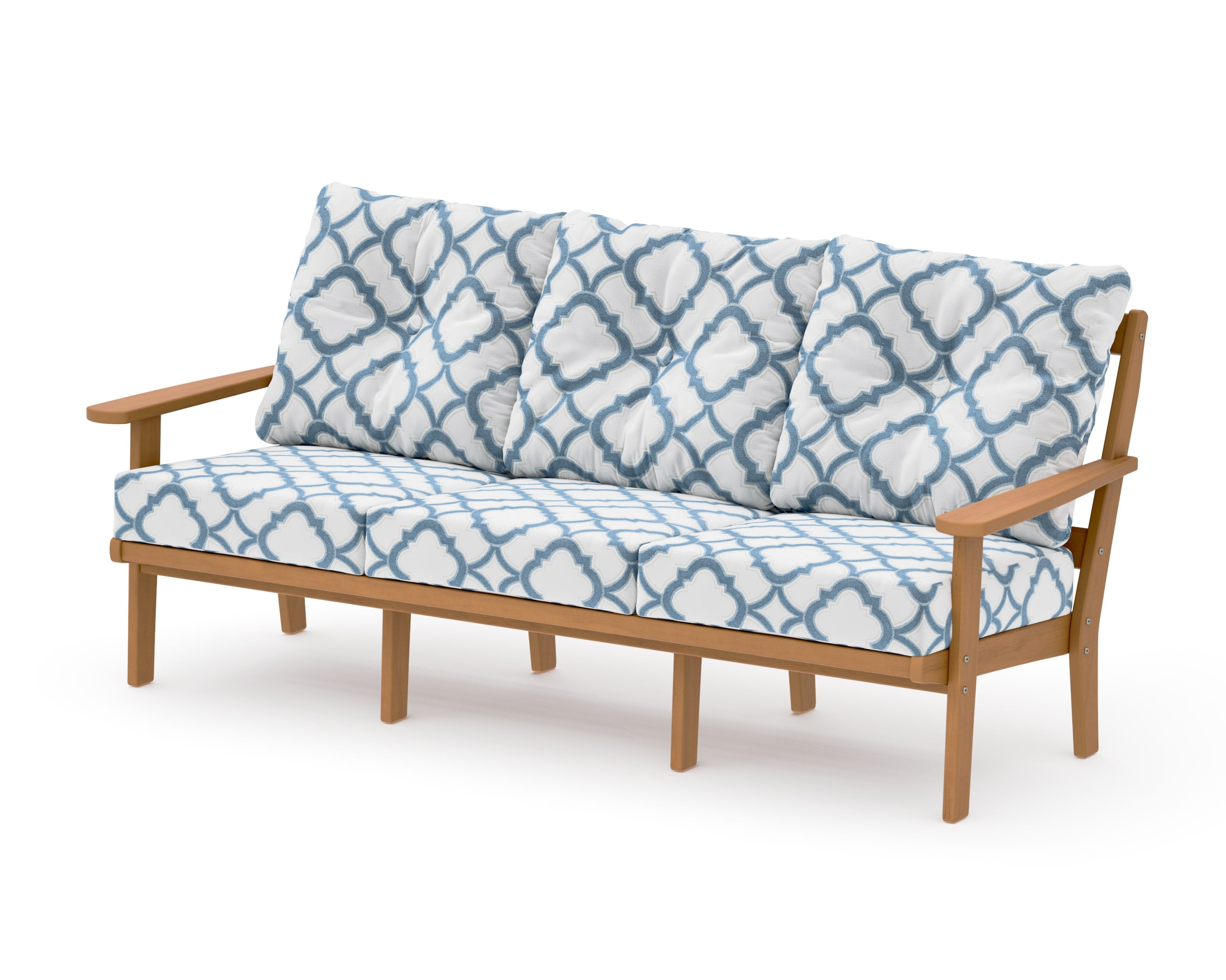 Mission Deep Seating Sofa in Natural / Trellis Sky Blue
