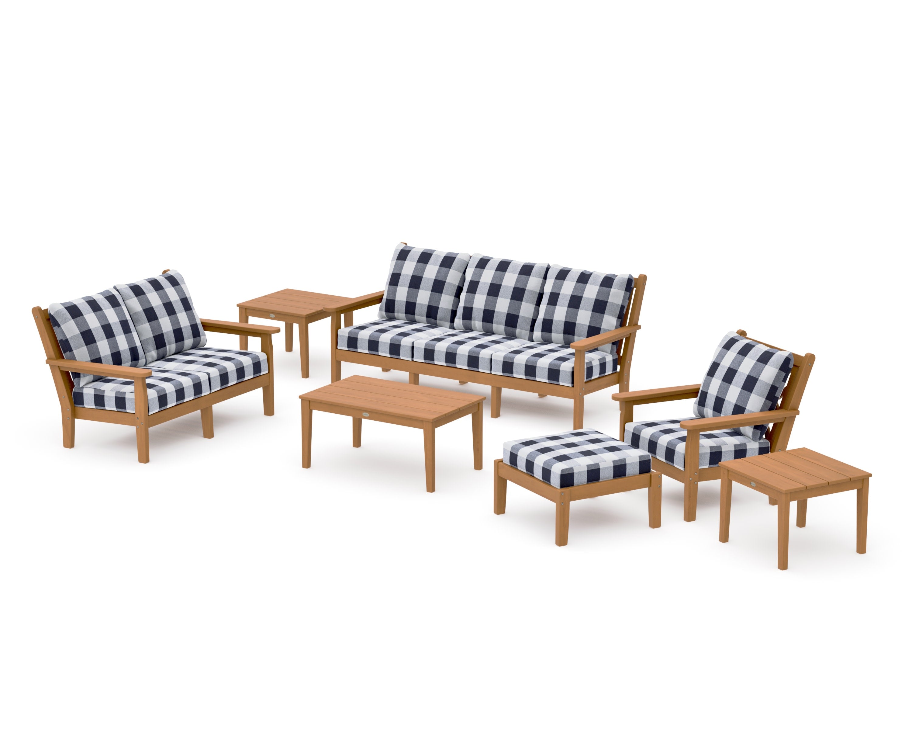 Chippendale 7-Piece Deep Seating Set in Natural / Buffalo Plaid Navy