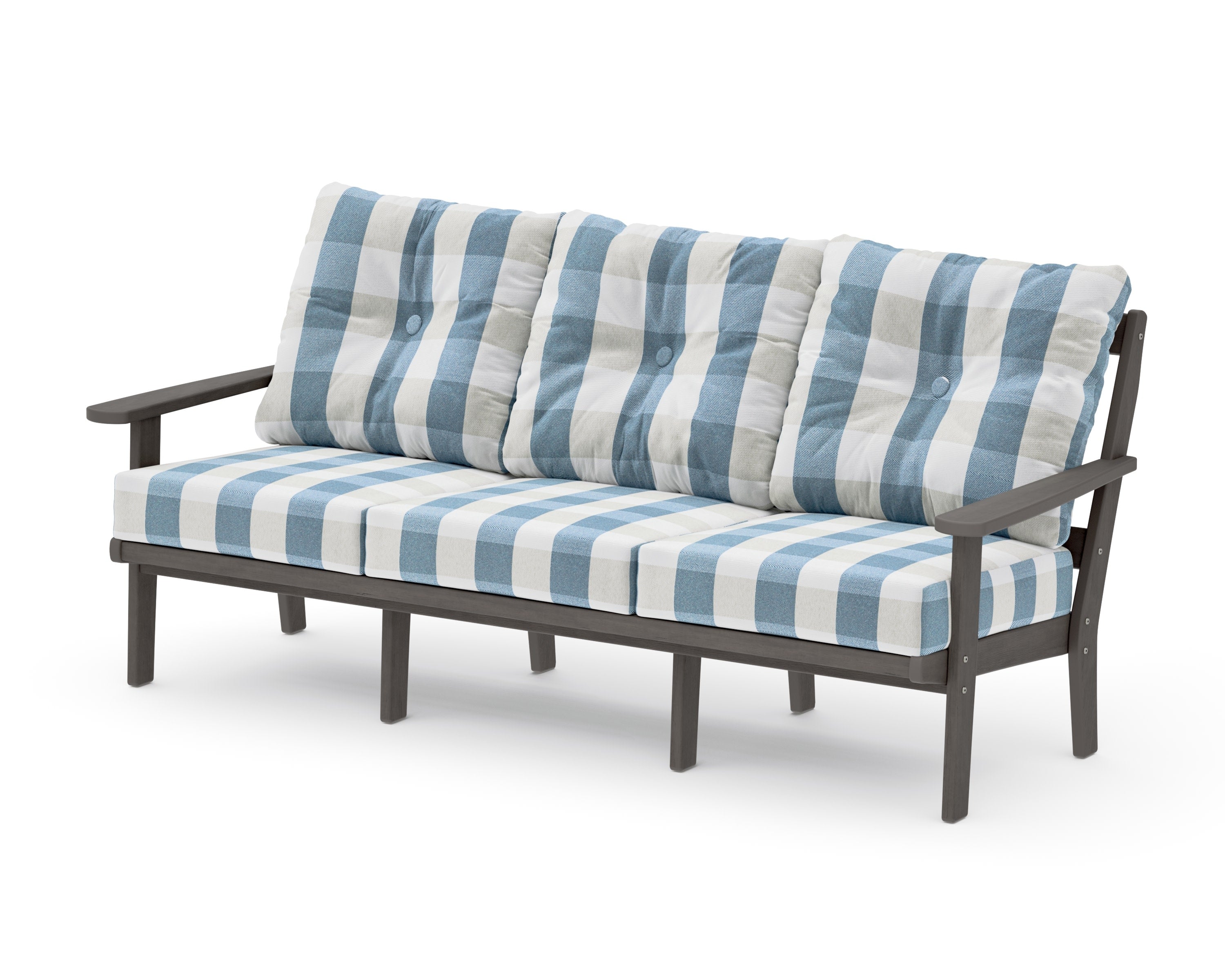 Mission Deep Seating Sofa in Driftwood / Buffalo Plaid Sky Blue