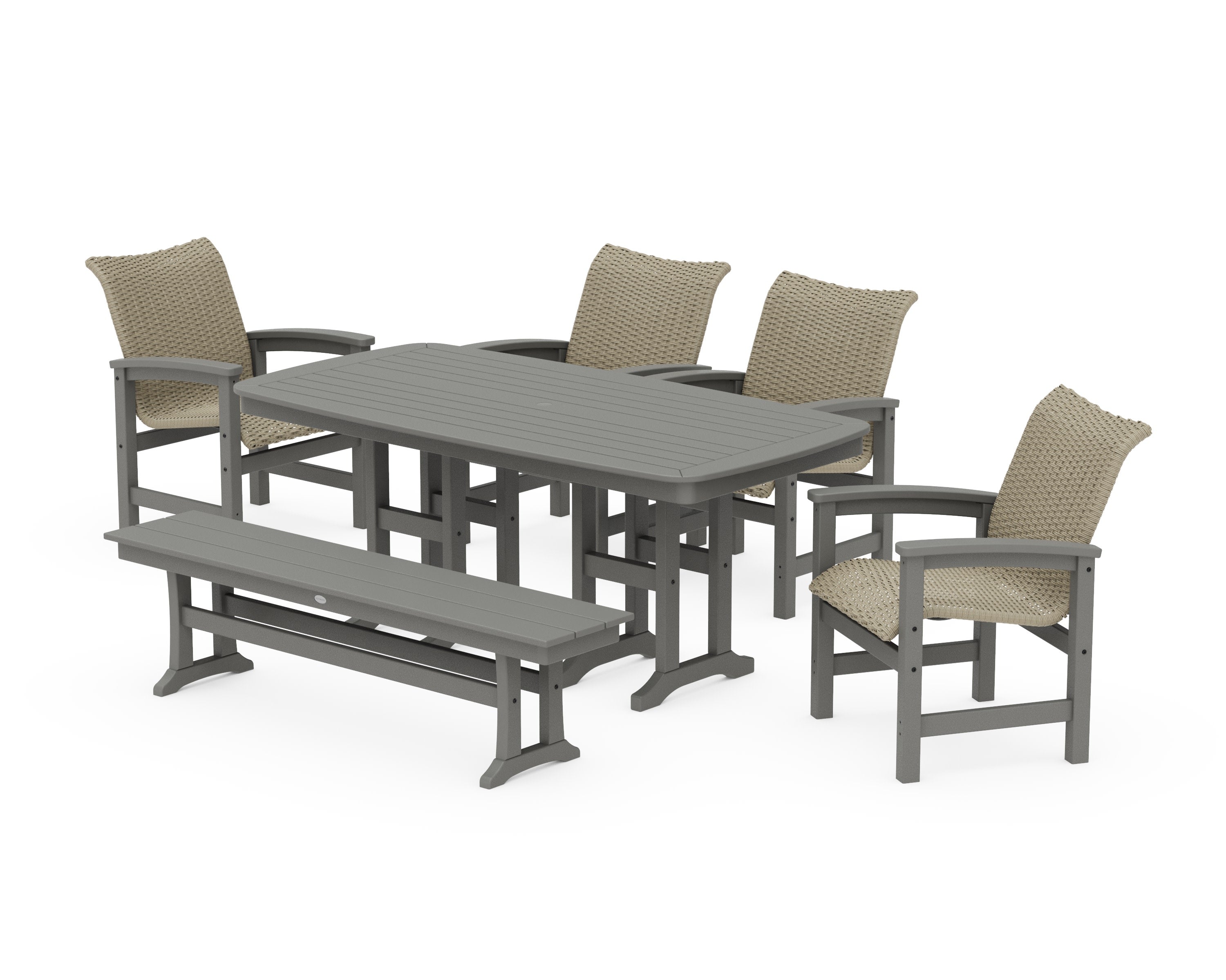 Coastal Woven 6-Piece Farmhouse Dining Set with Bench