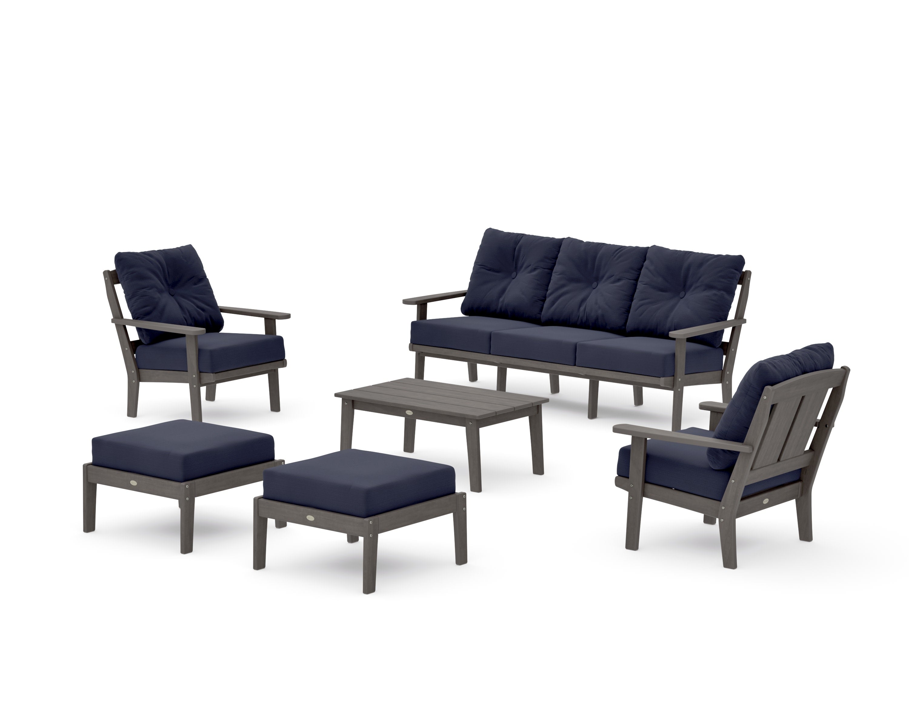 Mission 6-Piece Lounge Sofa Set in Driftwood / Navy Linen