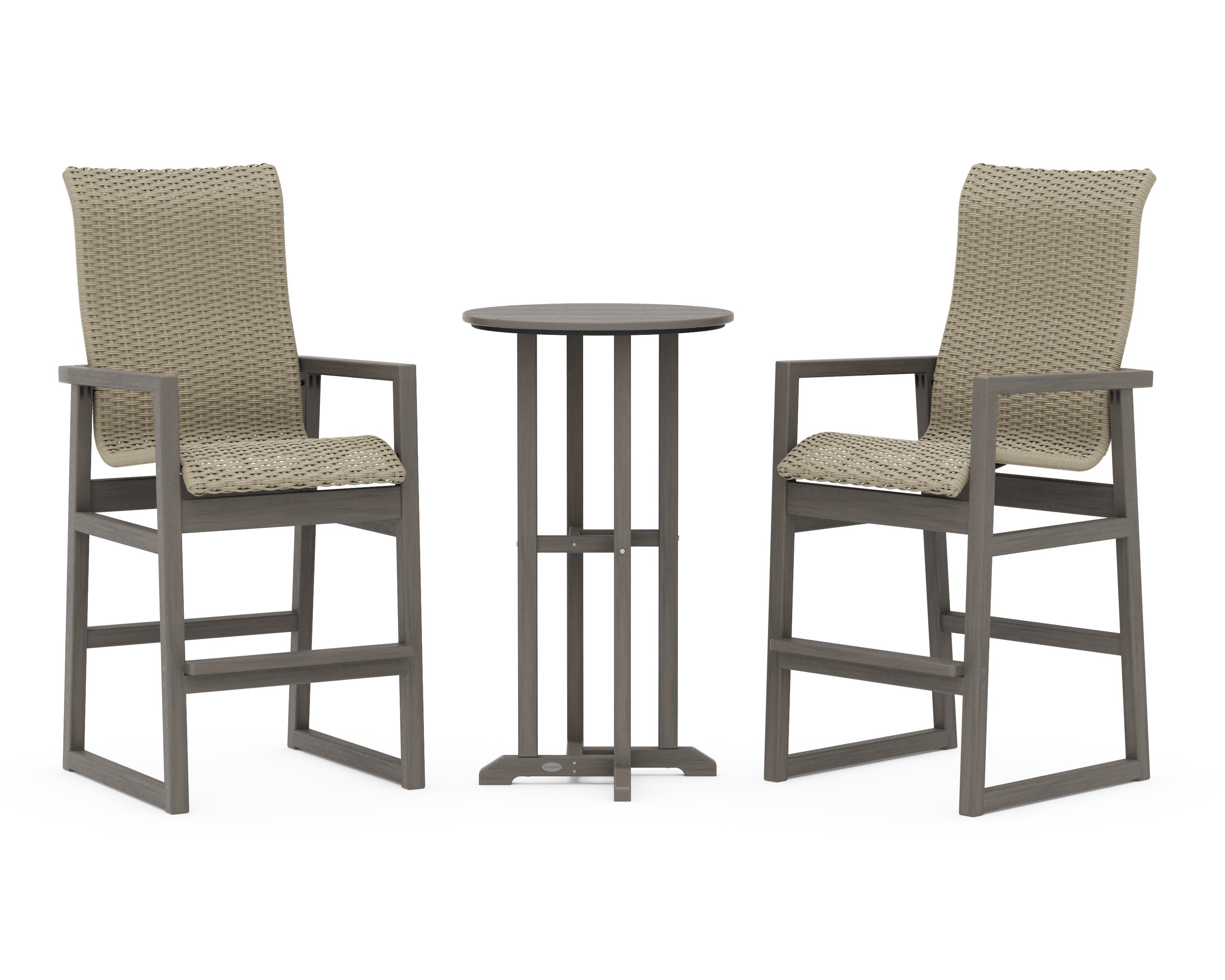 EDGE Woven Highback 3-Piece Farmhouse Bar Set in Driftwood / Dune Grass