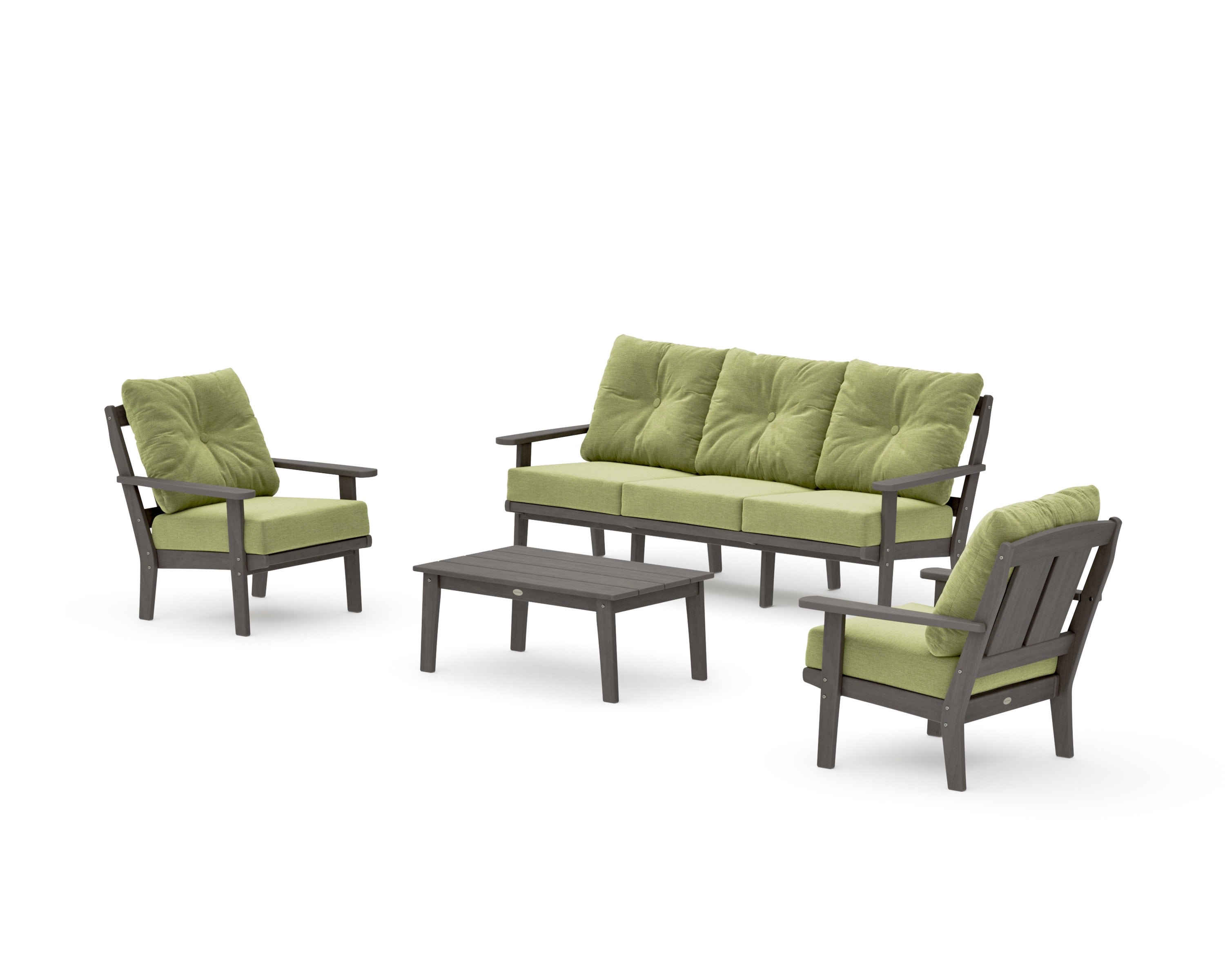 Mission 4-Piece Deep Seating Set with Sofa in Driftwood / Chartreuse Boucle