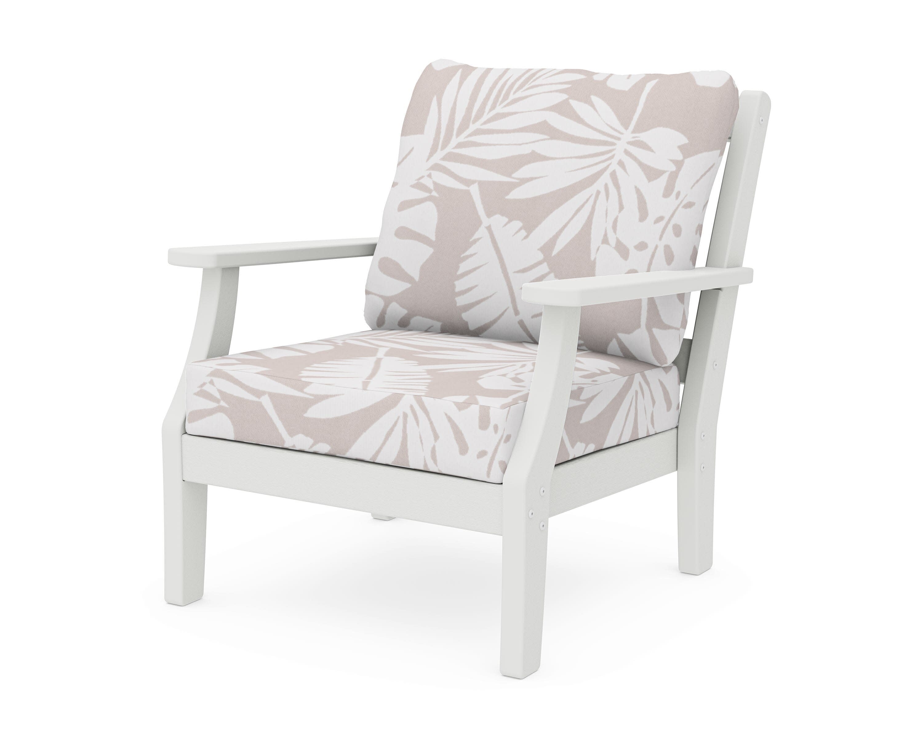 Chinoiserie Deep Seating Chair in Vintage White / Leaf Dune Burlap
