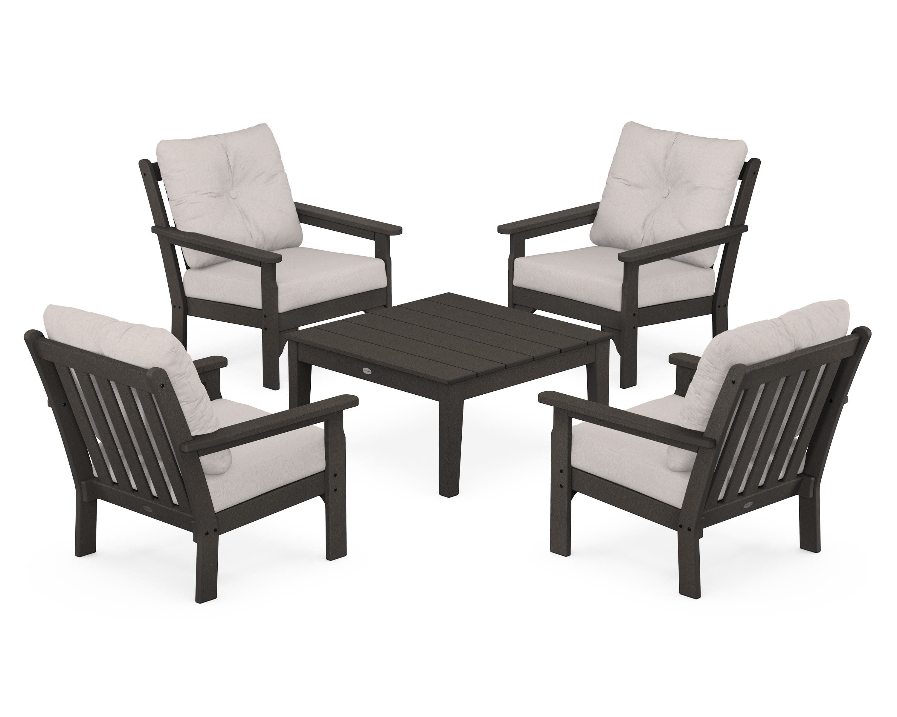Vineyard 5-Piece Deep Seating Conversation Set in Vintage Coffee / Dune Burlap