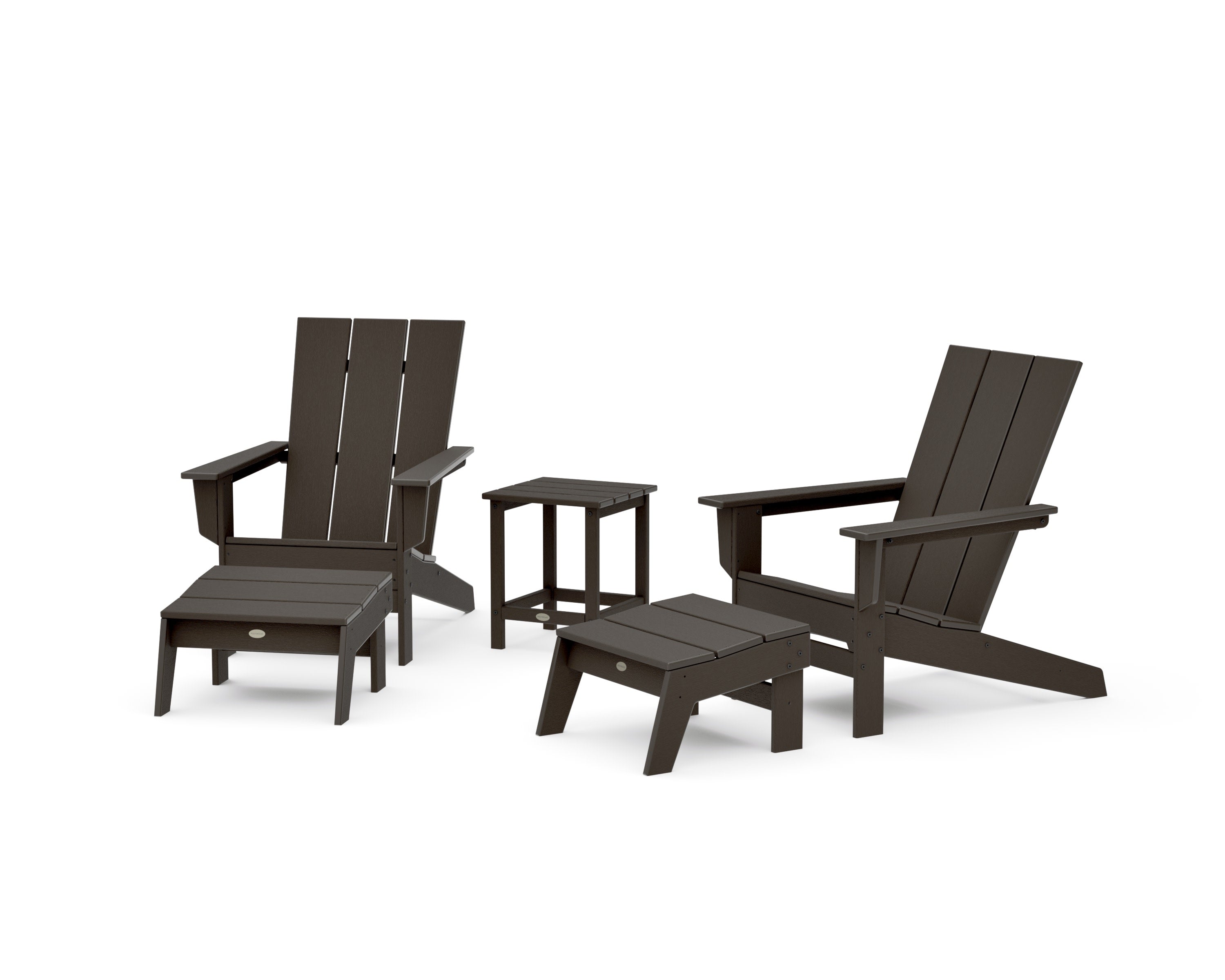5-Piece Modern Studio Adirondack Set with Ottomans and Side Table in Vintage Coffee
