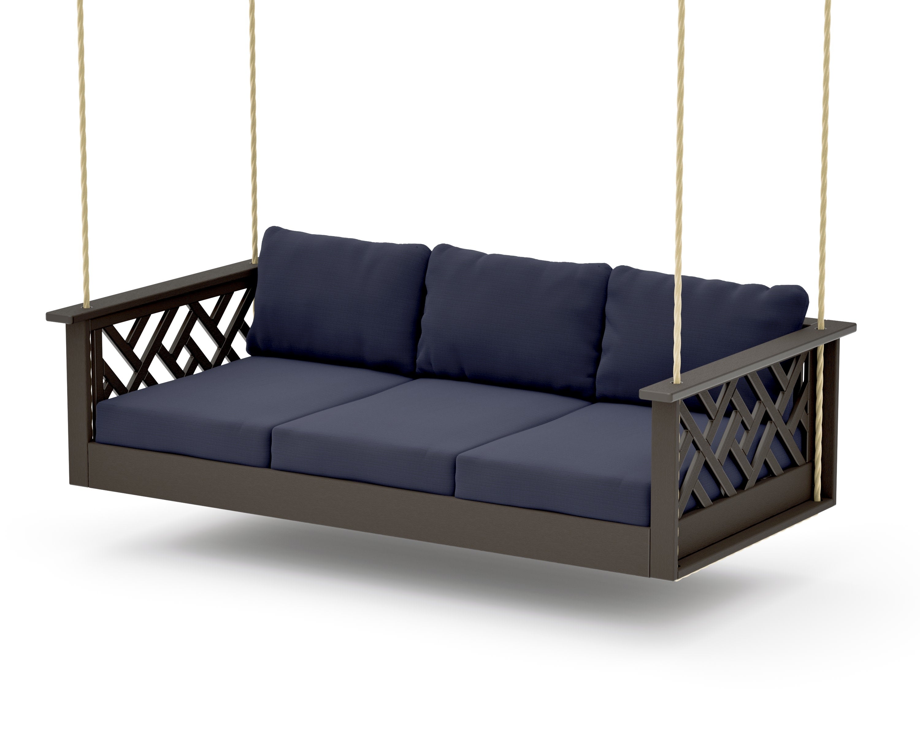 Chippendale Daybed Swing in Vintage Coffee / Navy Linen