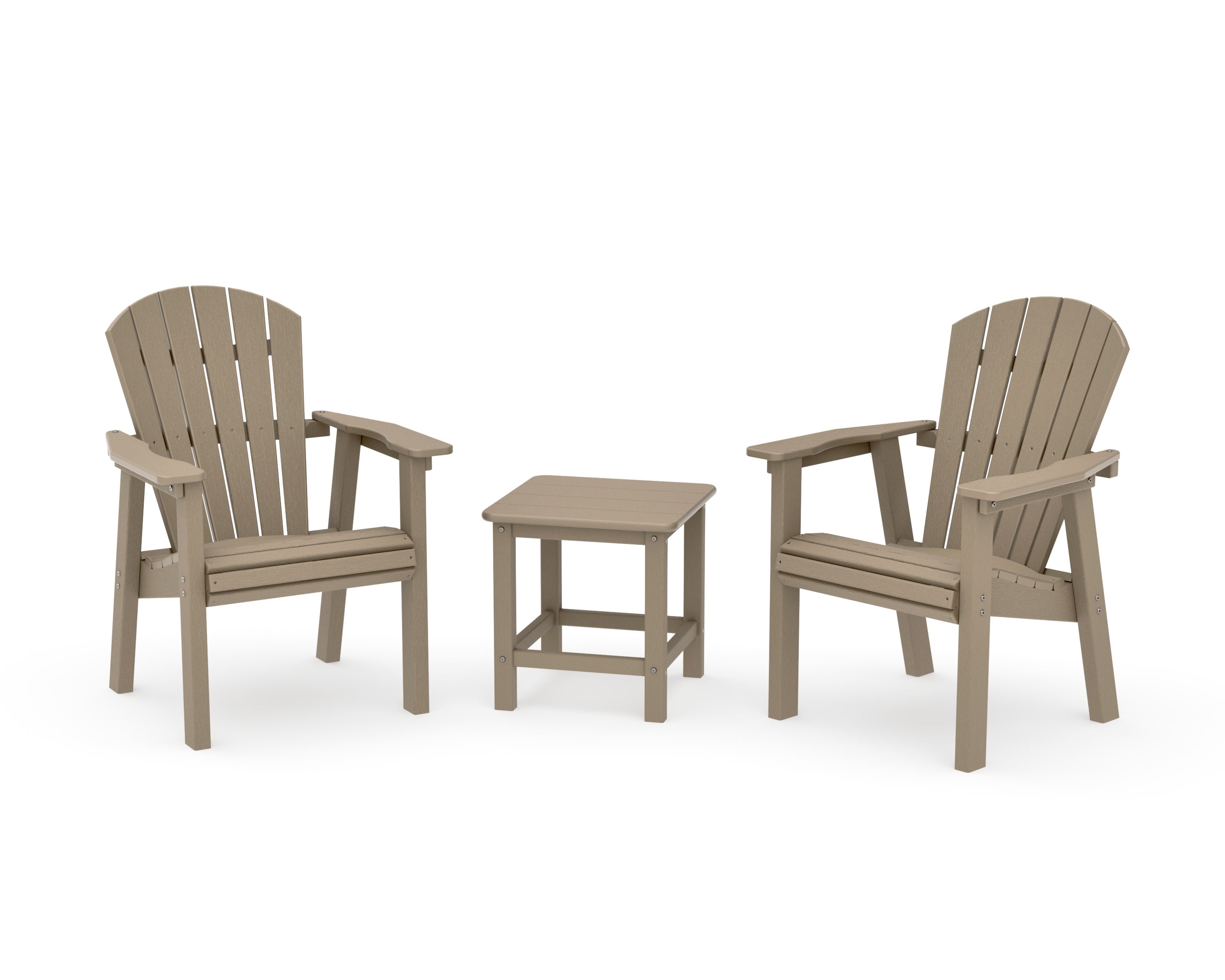 Seashell 3-Piece Upright Adirondack Chair Set in Vintage Sahara