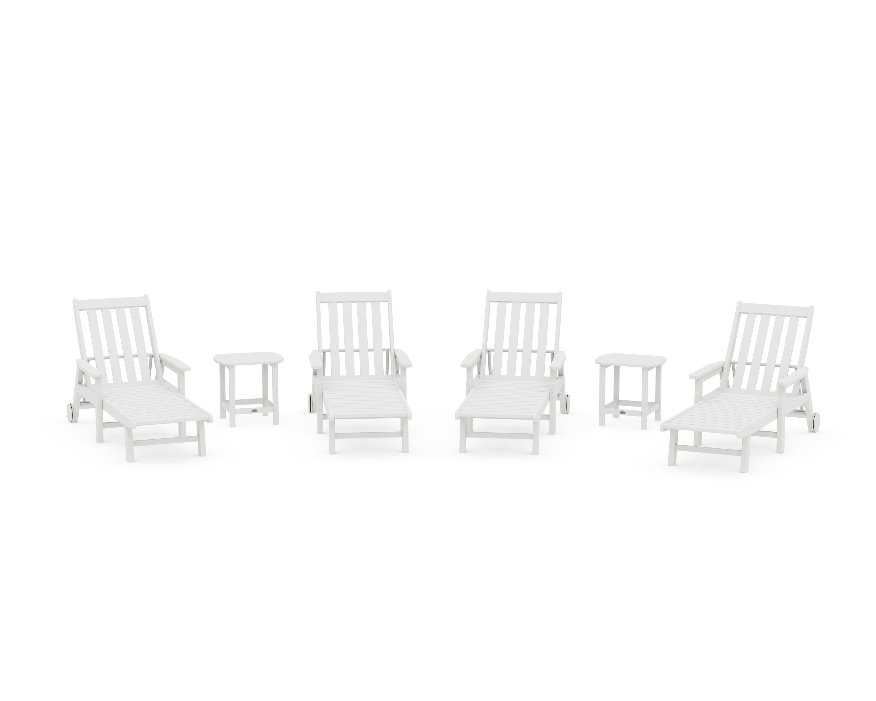 Vineyard 6-Piece Chaise with Arms and Wheels Set in Vintage White