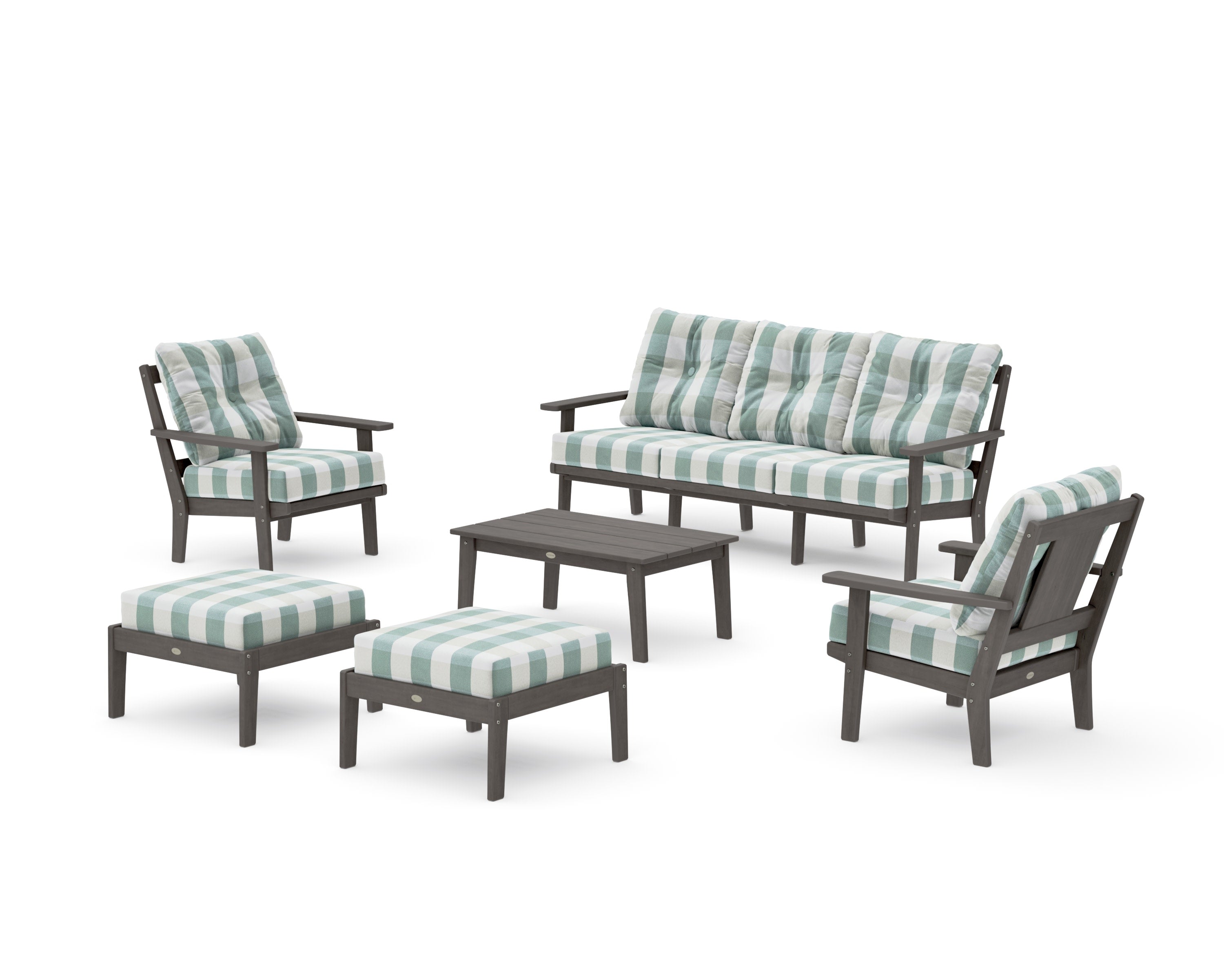 Prairie 6-Piece Lounge Sofa Set in Driftwood / Buffalo Plaid Glacier Spa