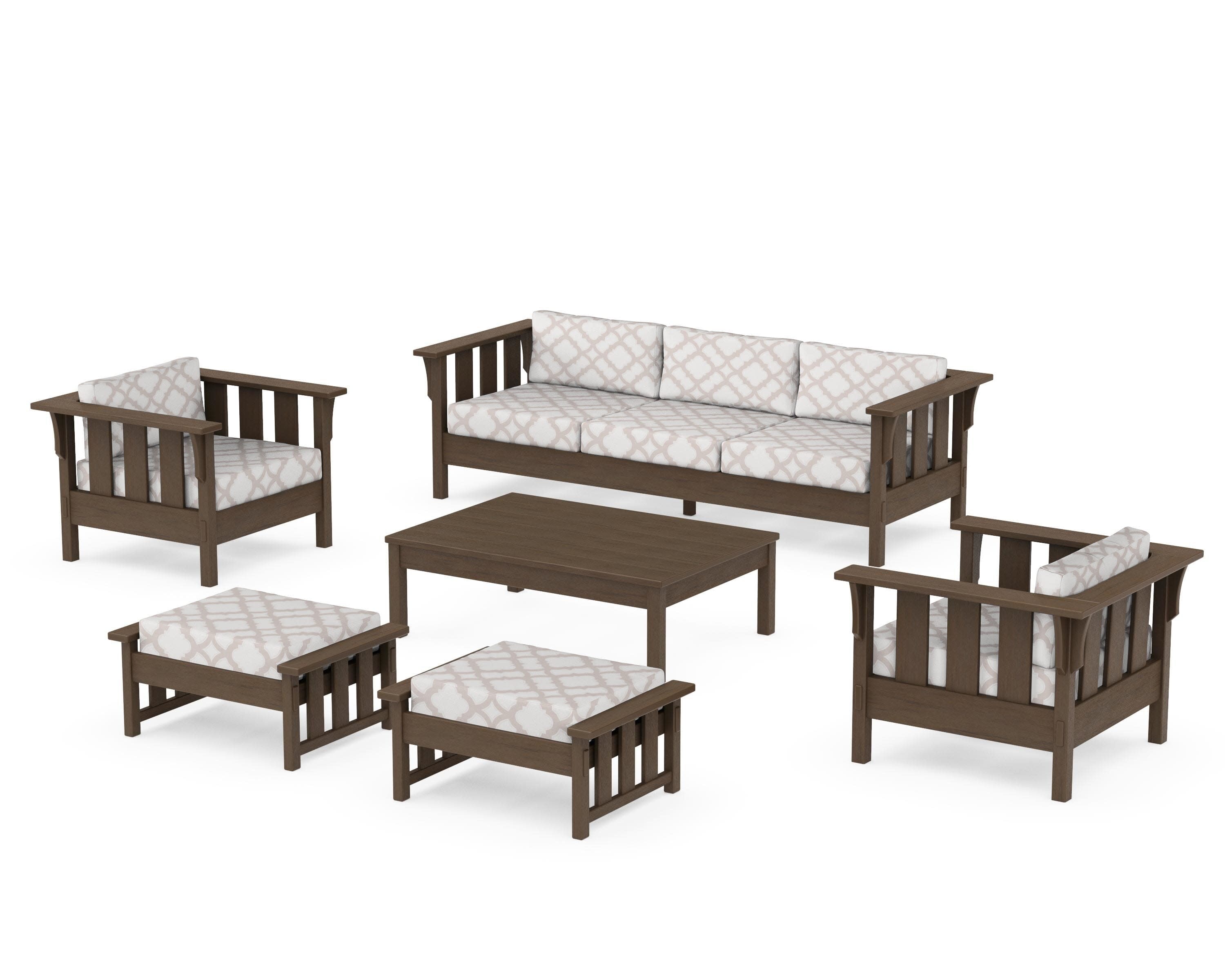 Acadia 6-Piece Lounge Sofa Set in Kona / Trellis Dune Burlap