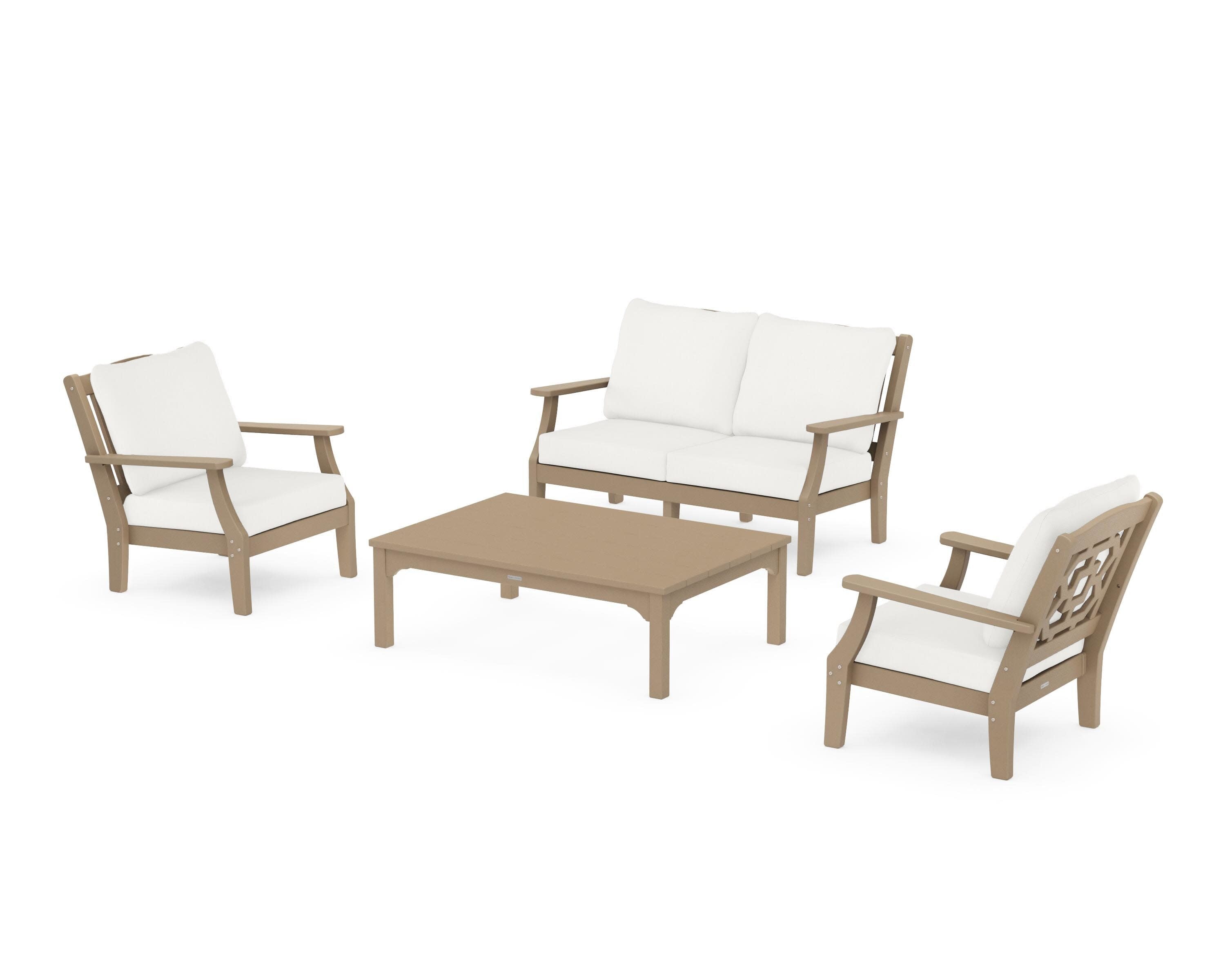 Chinoiserie 4-Piece Deep Seating Set with Loveseat in Vintage Sahara / Natural Linen