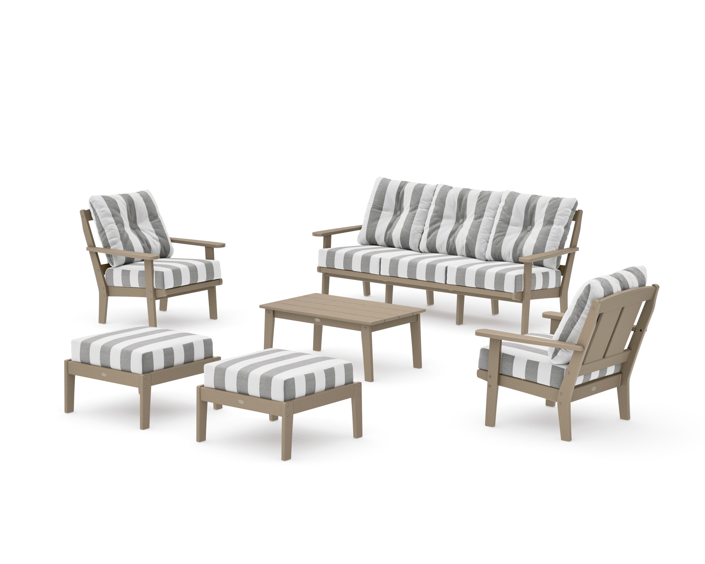Mission 6-Piece Lounge Sofa Set in Vintage Sahara / Cabana Stripe Grey Mist