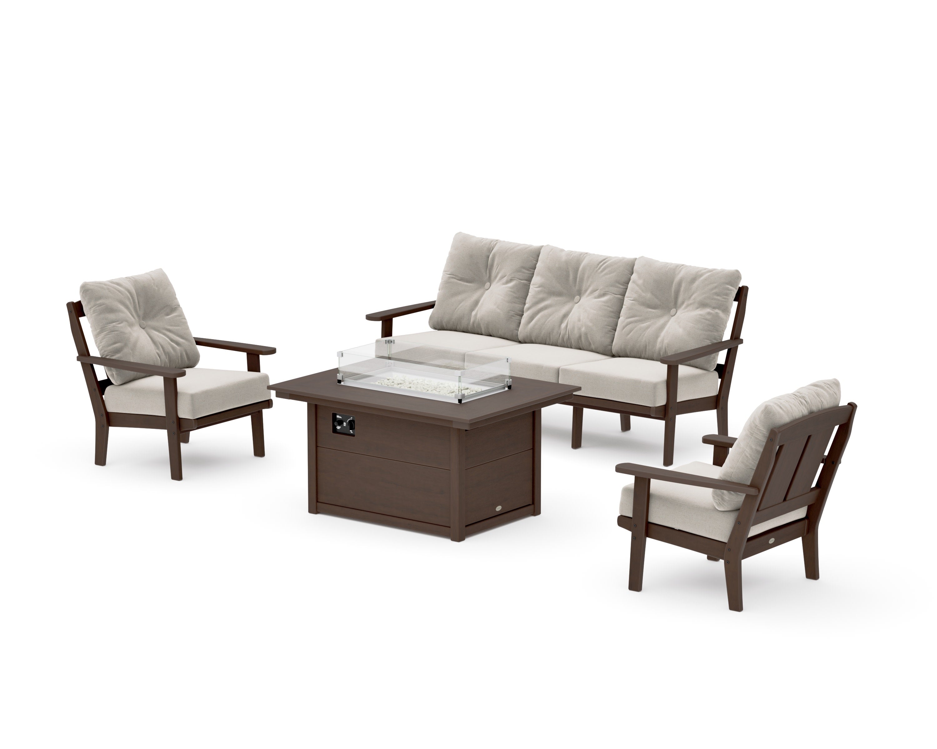 Mission Deep Seating Fire Pit Table Set in Kona / Dune Burlap