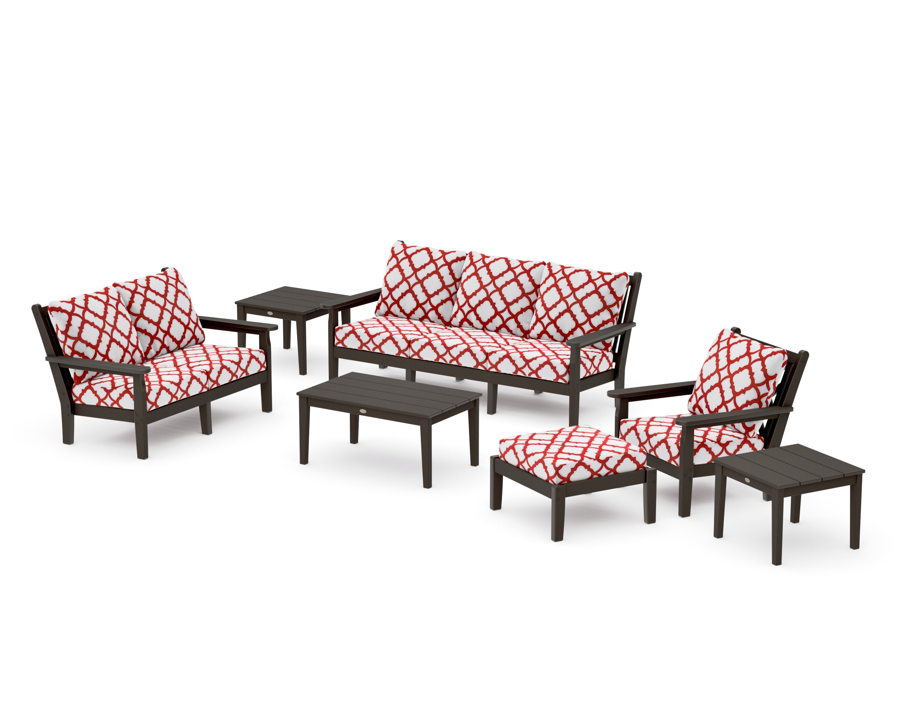 Chippendale 7-Piece Deep Seating Set in Vintage Coffee / Trellis Crimson