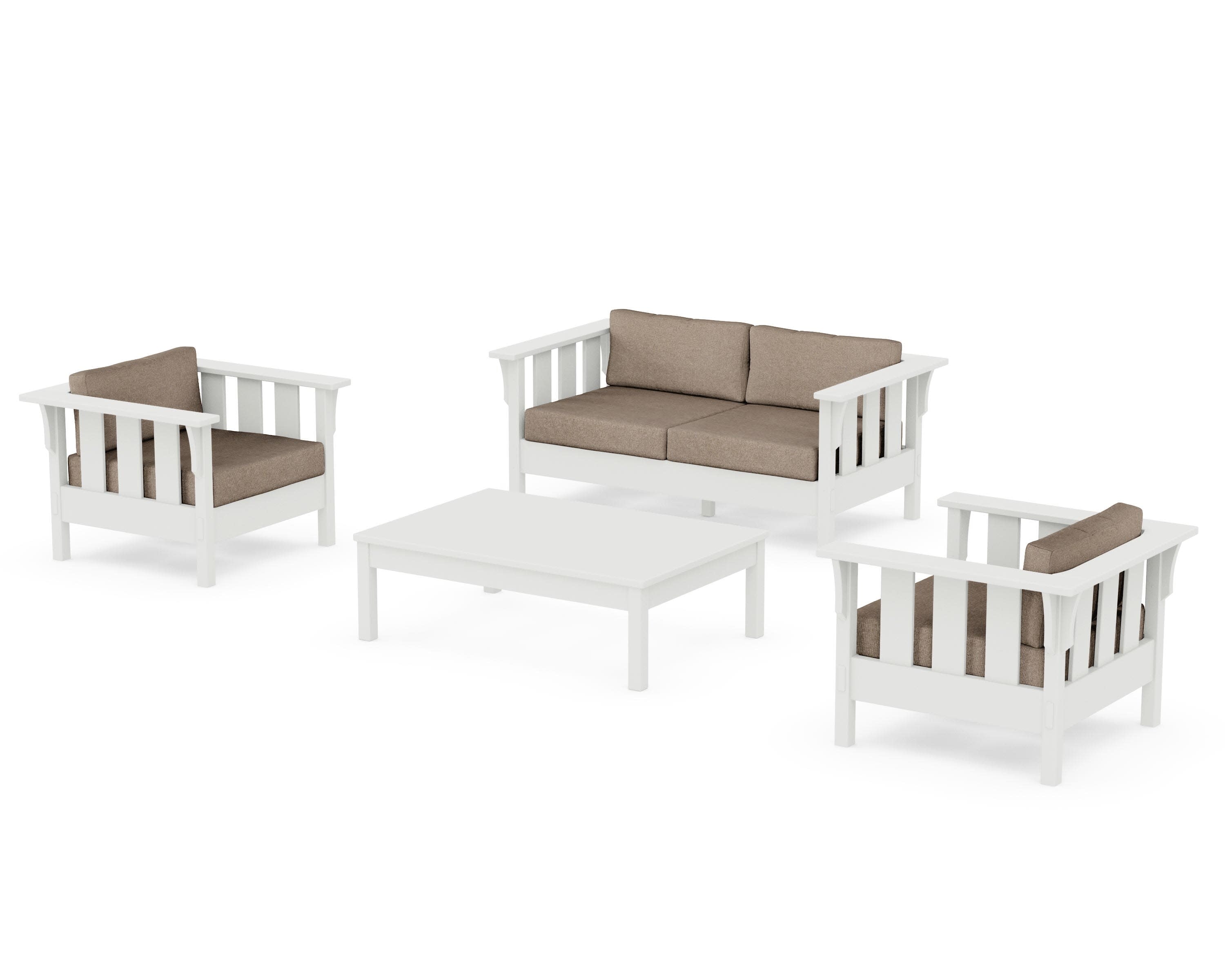 Acadia 4-Piece Deep Seating Set with Loveseat in Vintage White / Spiced Burlap