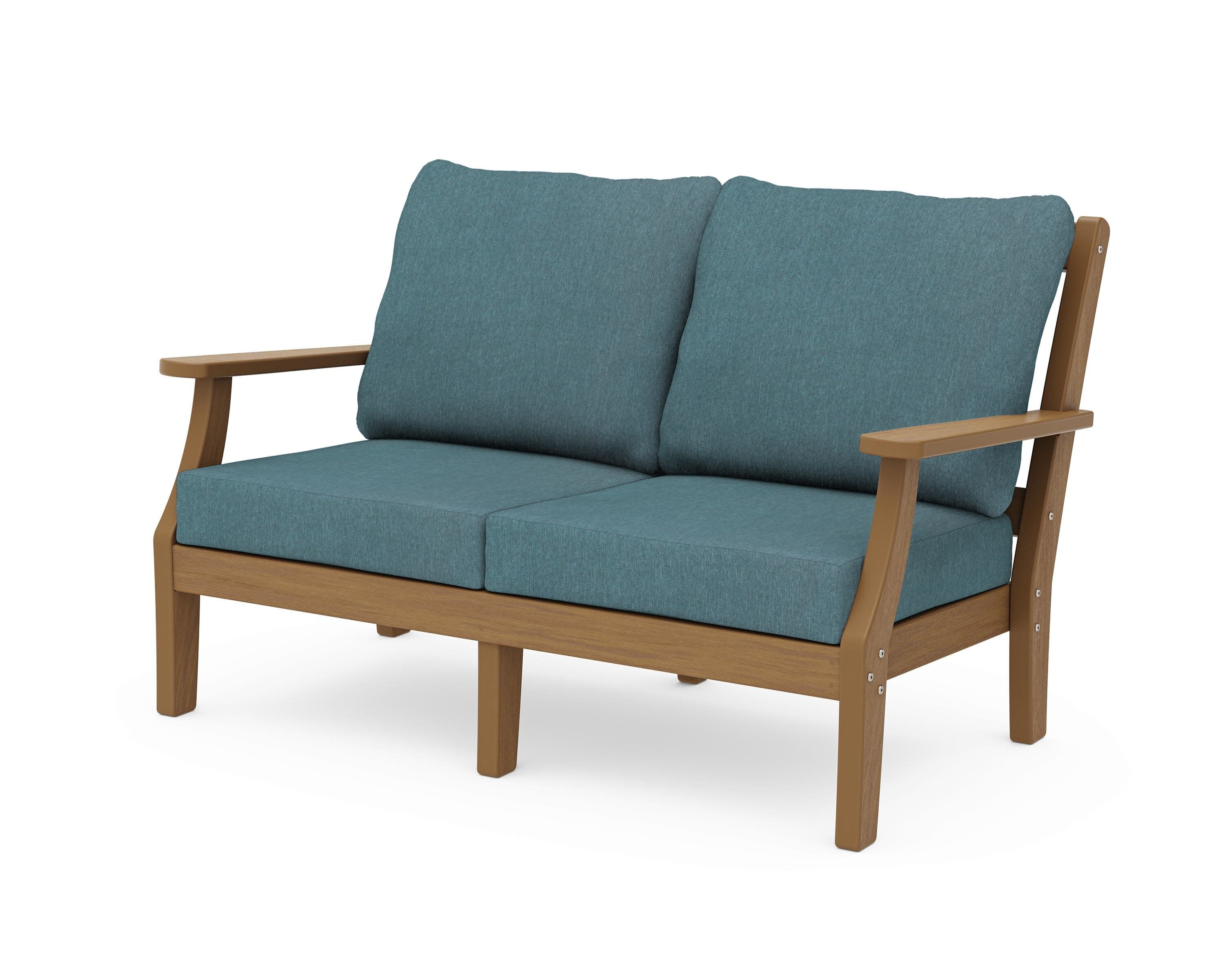 Chinoiserie Deep Seating Loveseat in Natural / Ocean Teal
