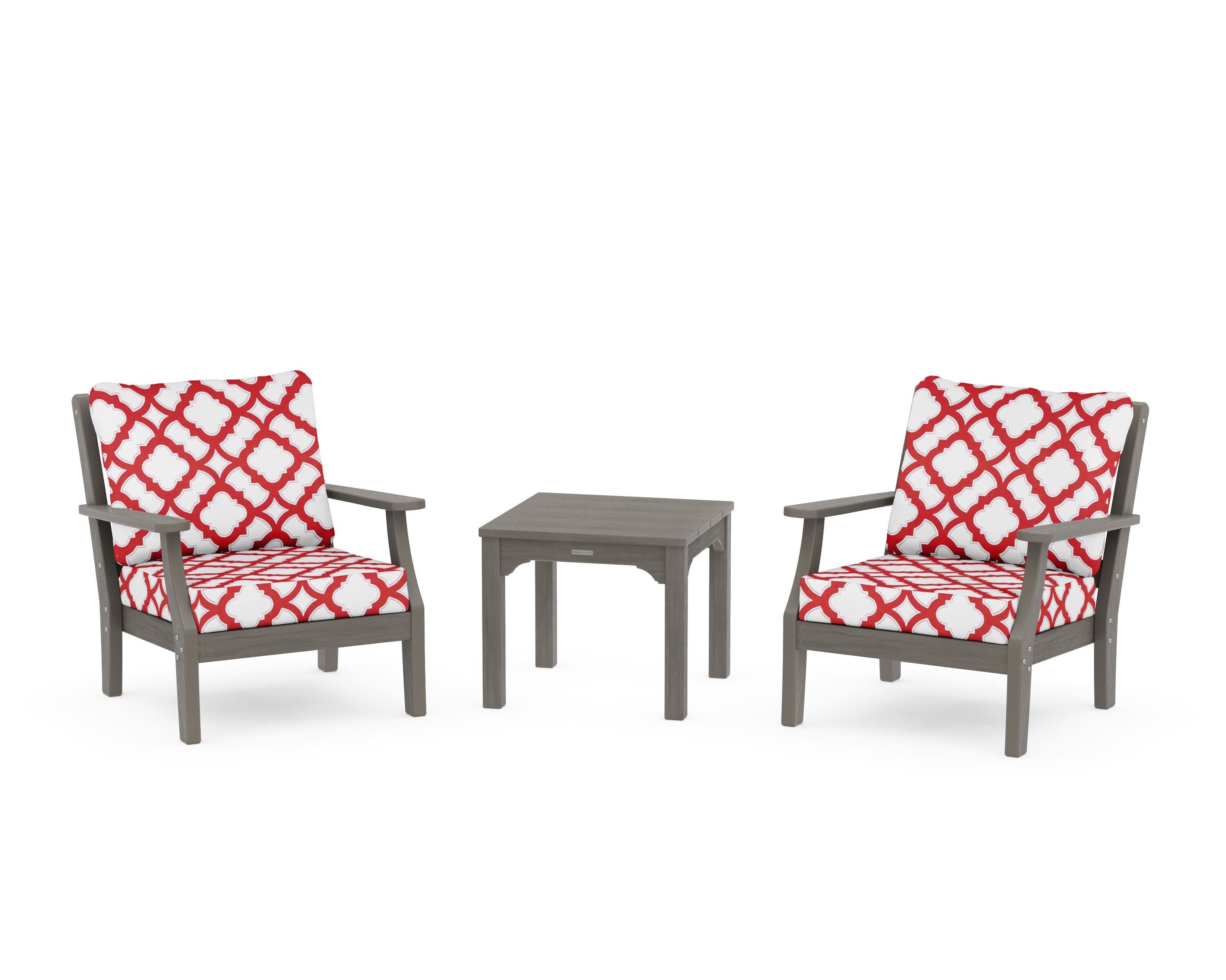 Chinoiserie 3-Piece Deep Seating Set in Driftwood / Trellis Crimson