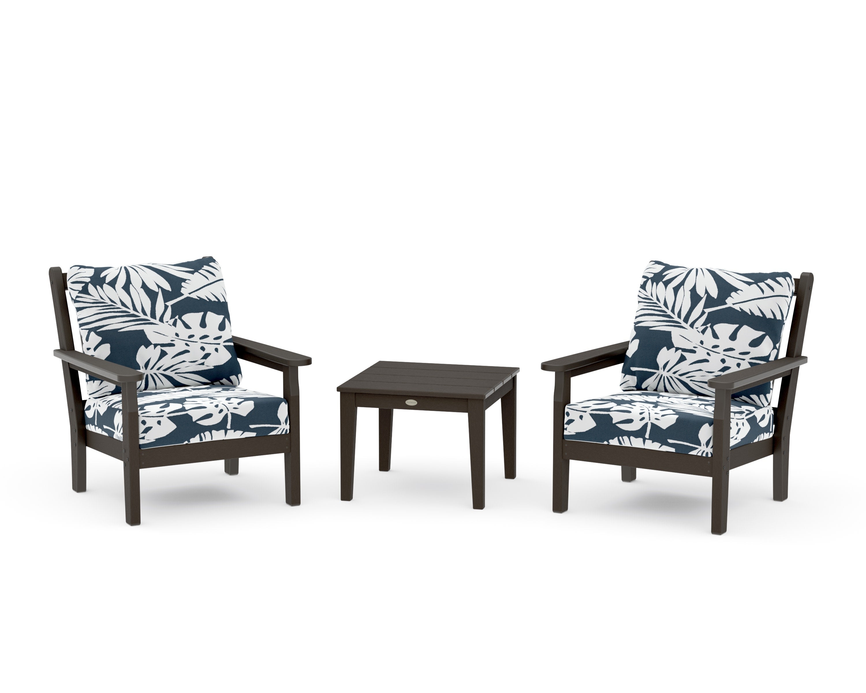 Chippendale 3-Piece Deep Seating Set in Vintage Coffee / Leaf Marine Indigo