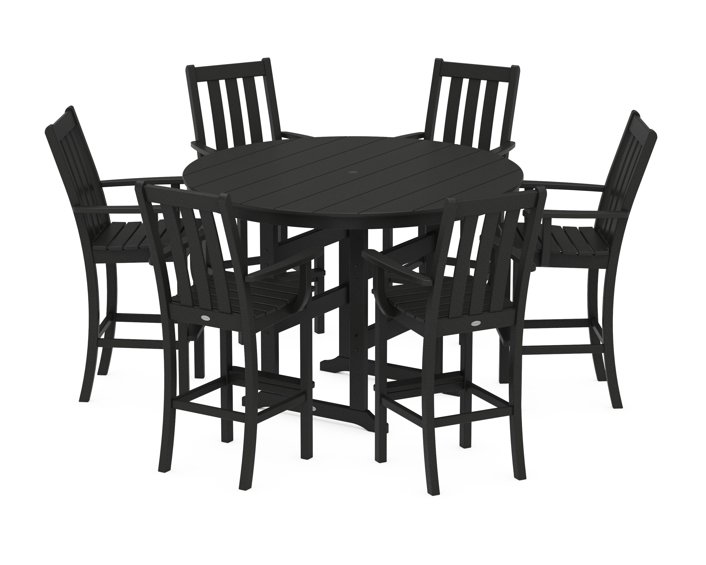 Vineyard 7-Piece Arm Chair Round Farmhouse Bar Set in Black
