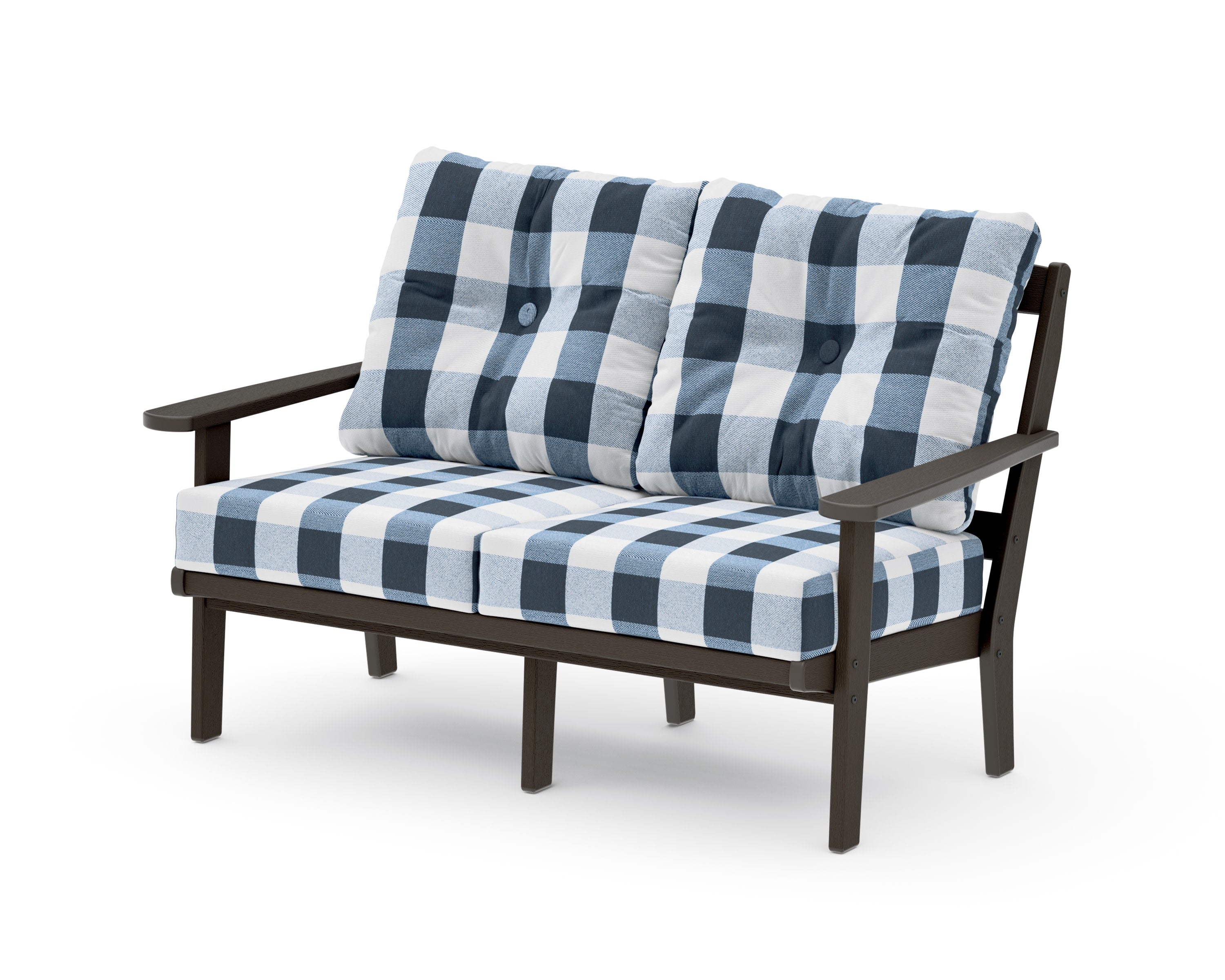 Mission Deep SeatingLoveseat in Vintage Coffee / Buffalo Plaid Marine Indigo