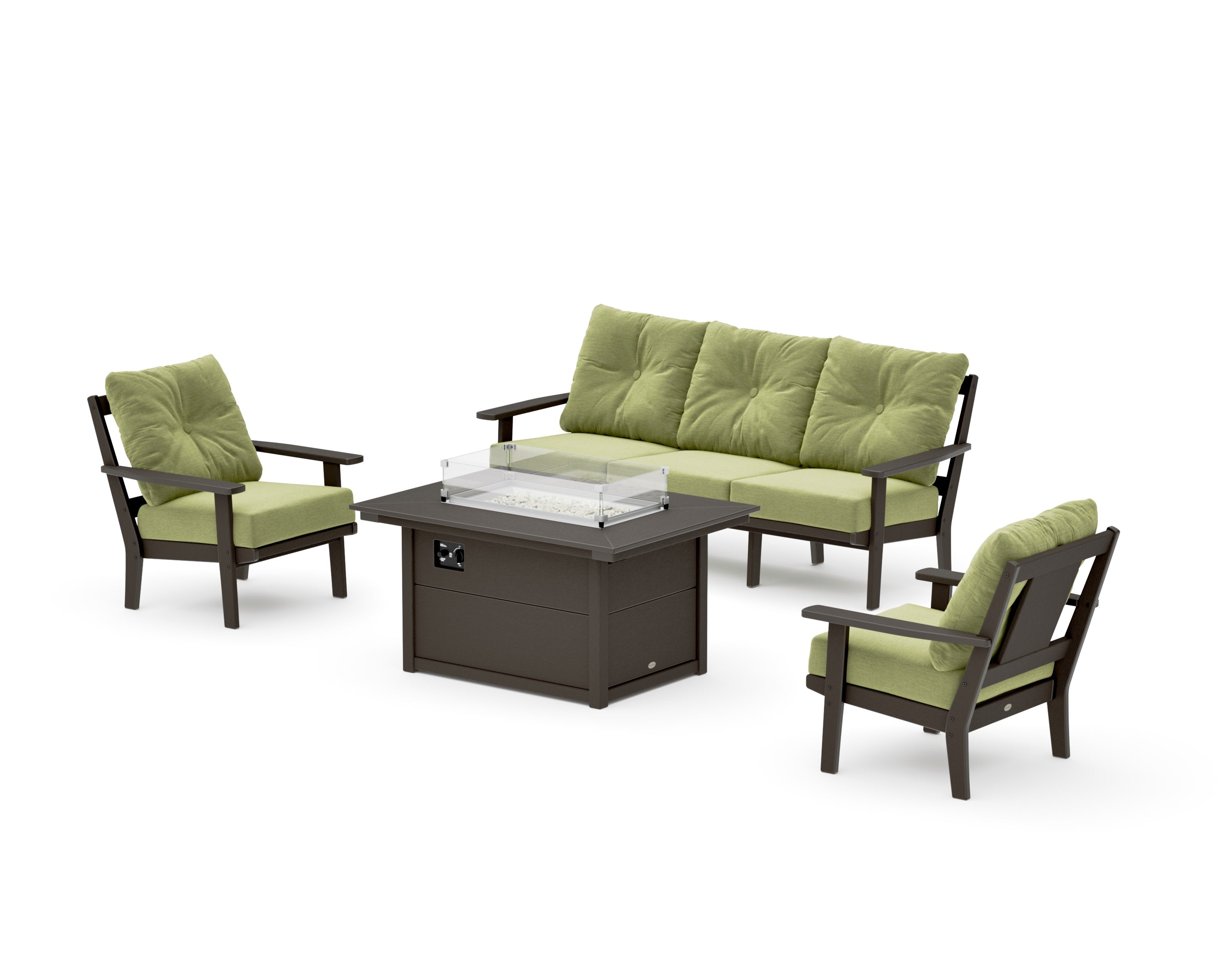 Prairie Deep Seating Fire Pit Table Set in Vintage Coffee / Chartreuse Boucle
