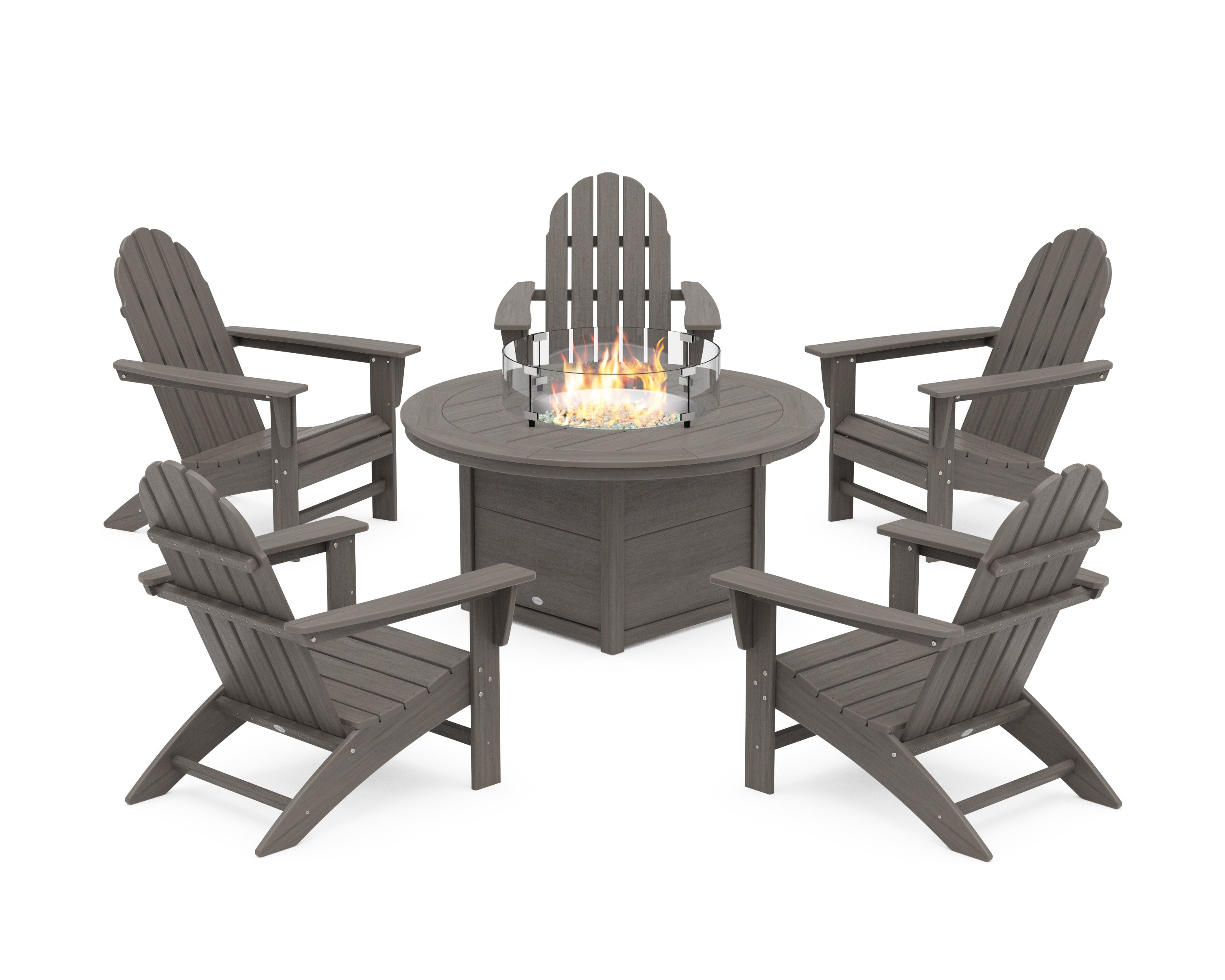 Vineyard Adirondack 6-Piece Chat Set with Fire Pit Table in Driftwood