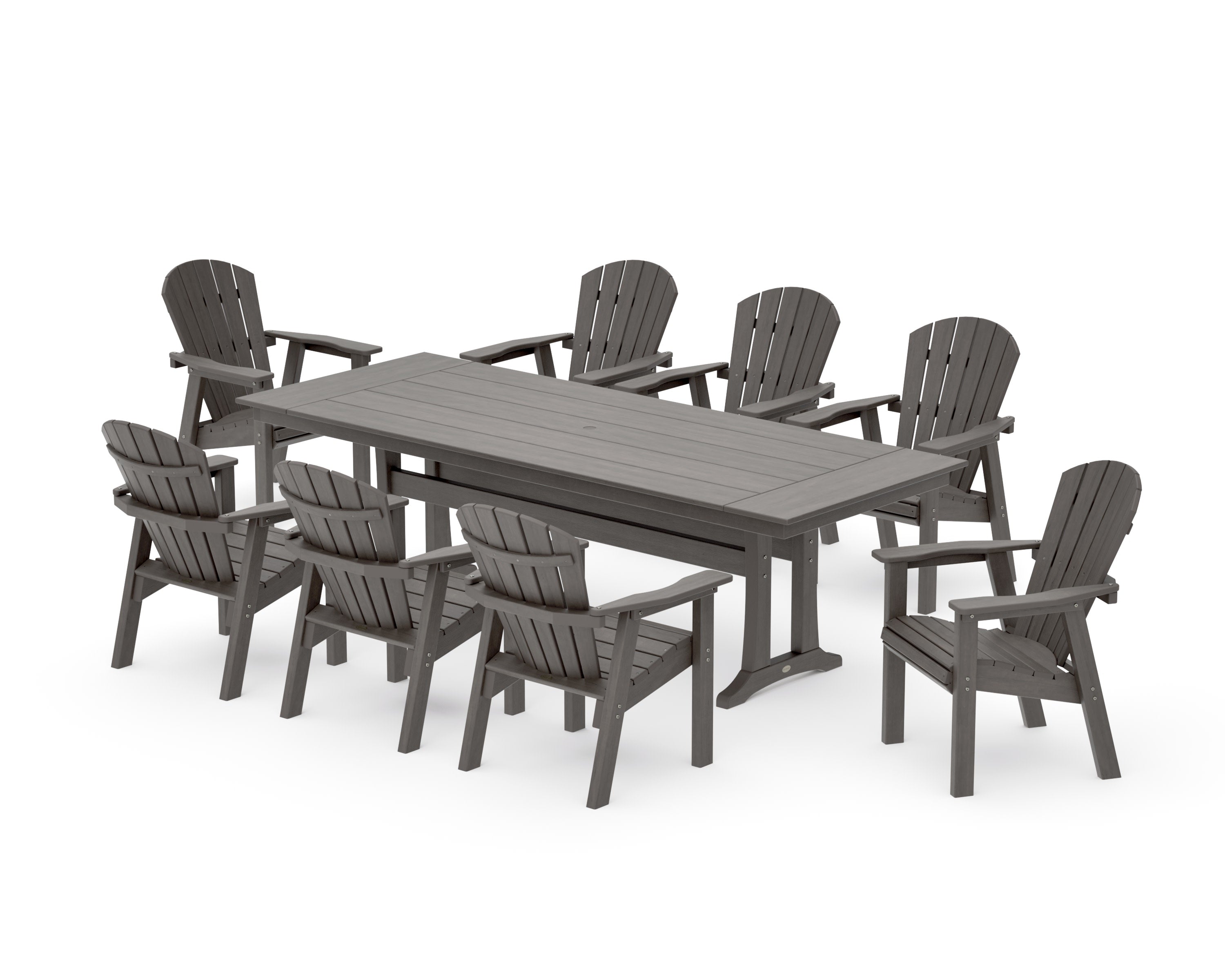 Seashell 9-Piece Farmhouse Dining Set with Trestle Legs in Driftwood