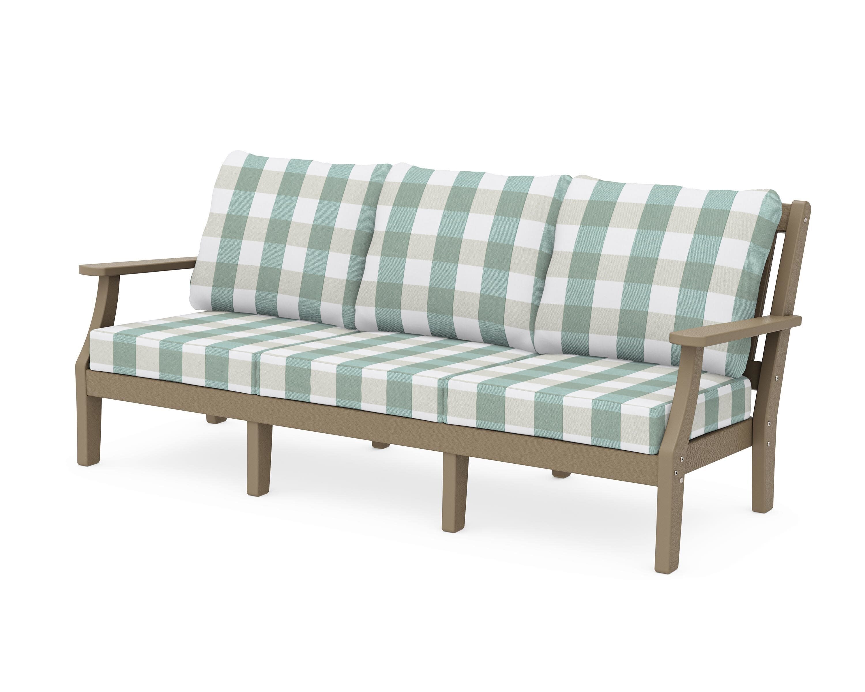 Chinoiserie Deep Seating Sofa in Vintage Sahara / Buffalo Plaid Glacier Spa