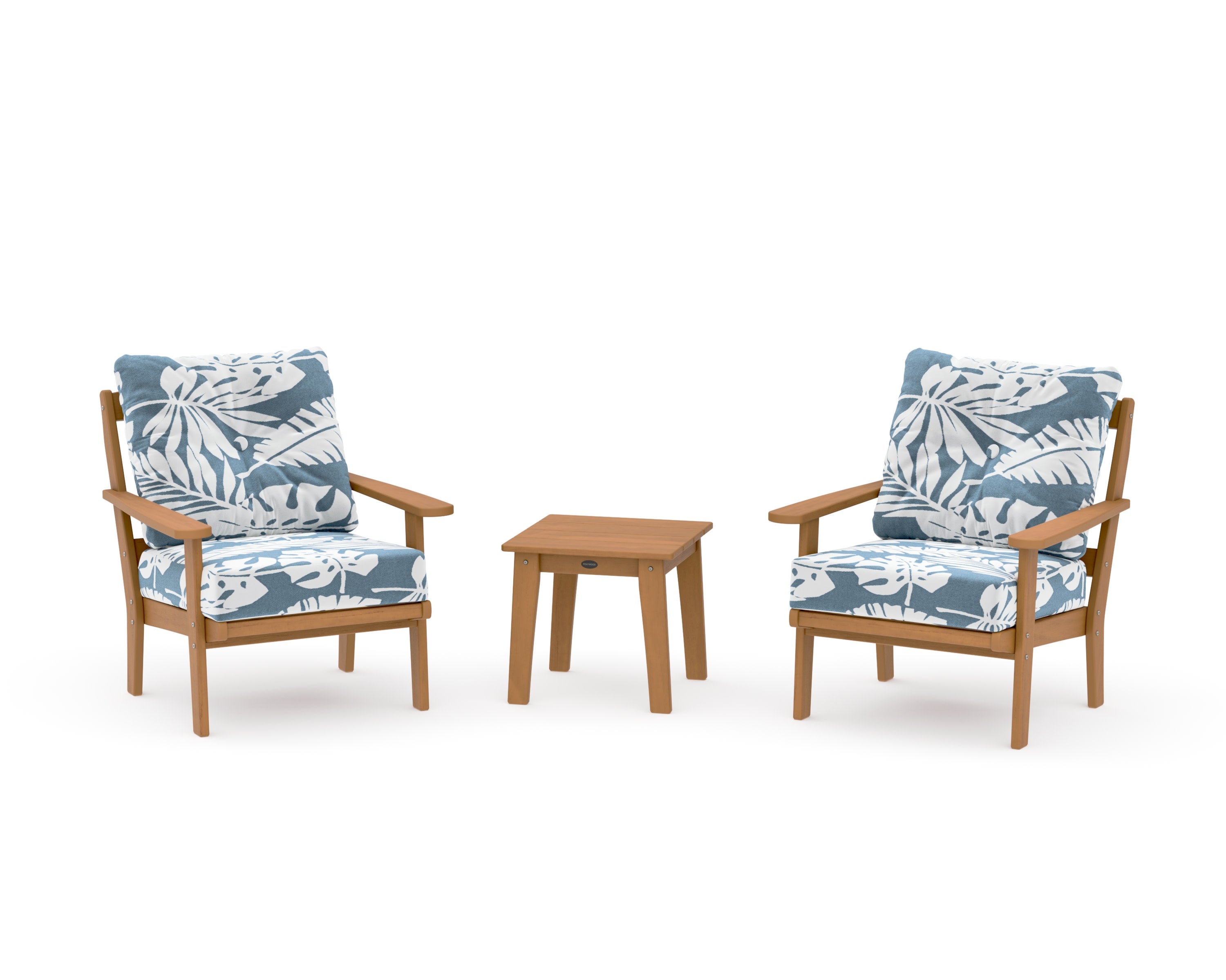 Mission 3-Piece Deep Seating Set in Natural / Leaf Sky Blue