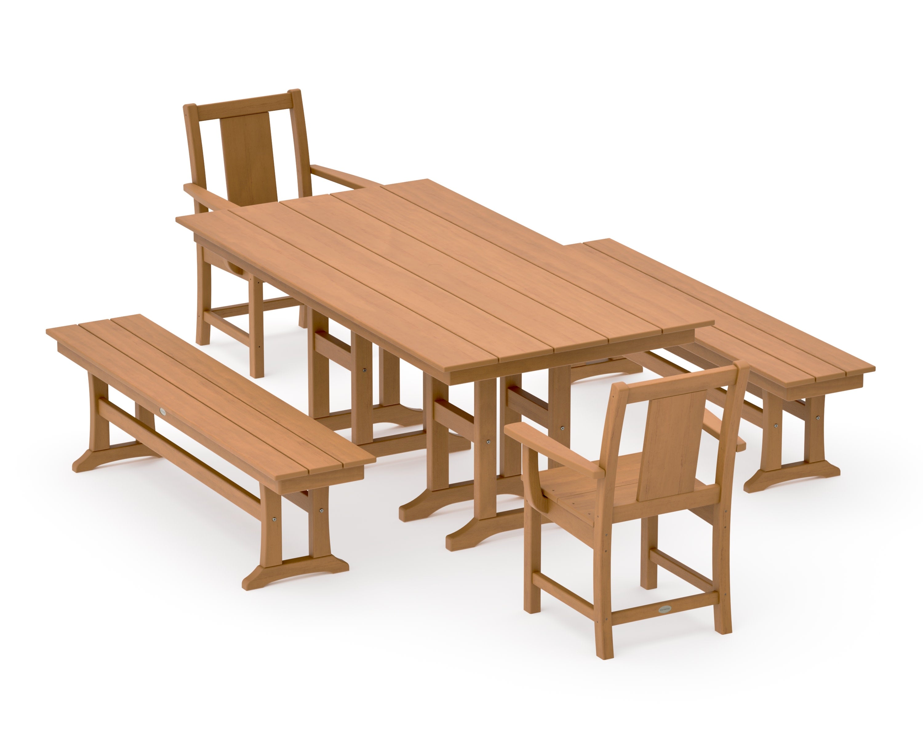 Prairie 5-Piece Farmhouse Dining Set with Benches in Natural