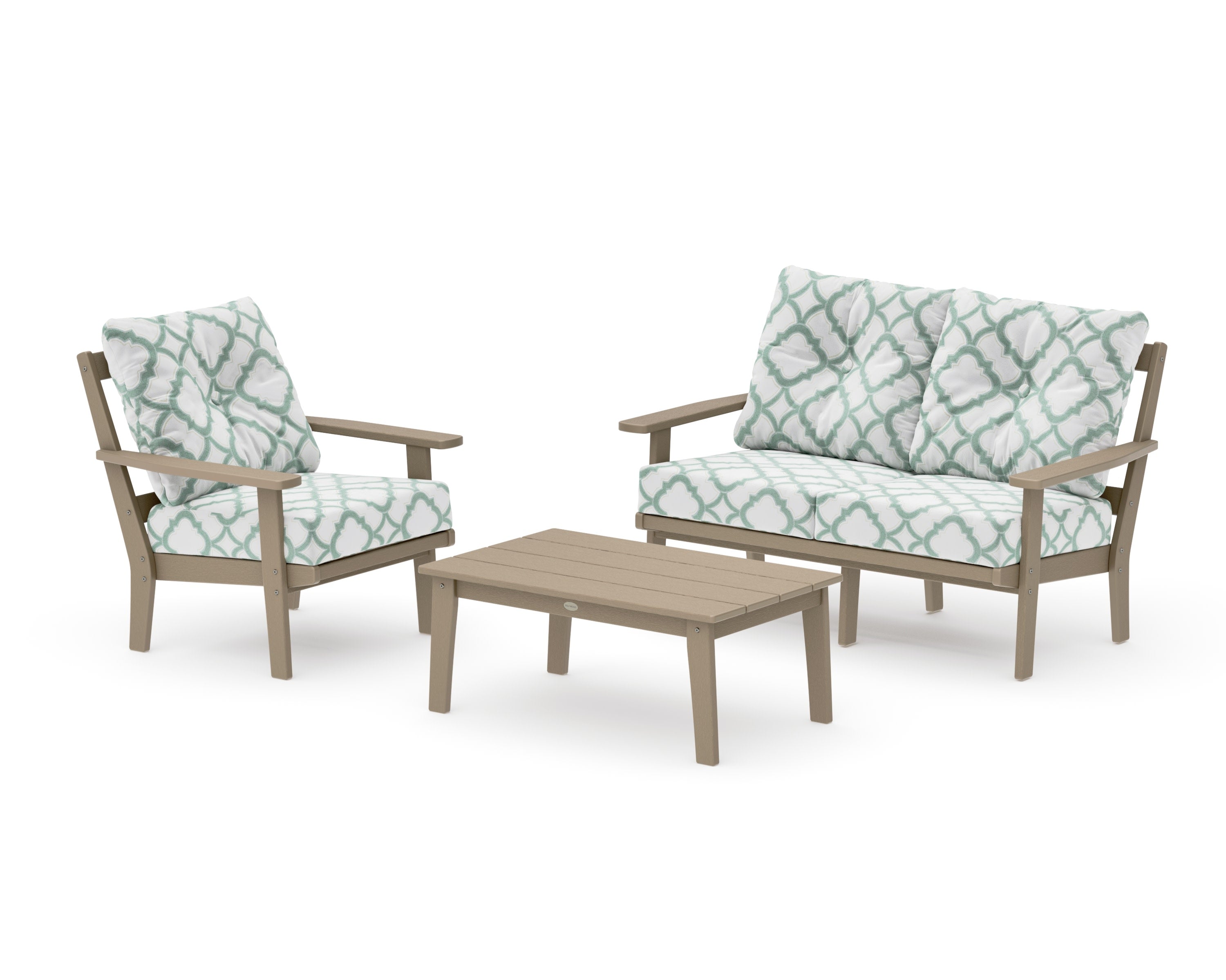 Prairie 3-Piece Deep Seating Set with Loveseat in Vintage Sahara / Trellis Glacier Spa