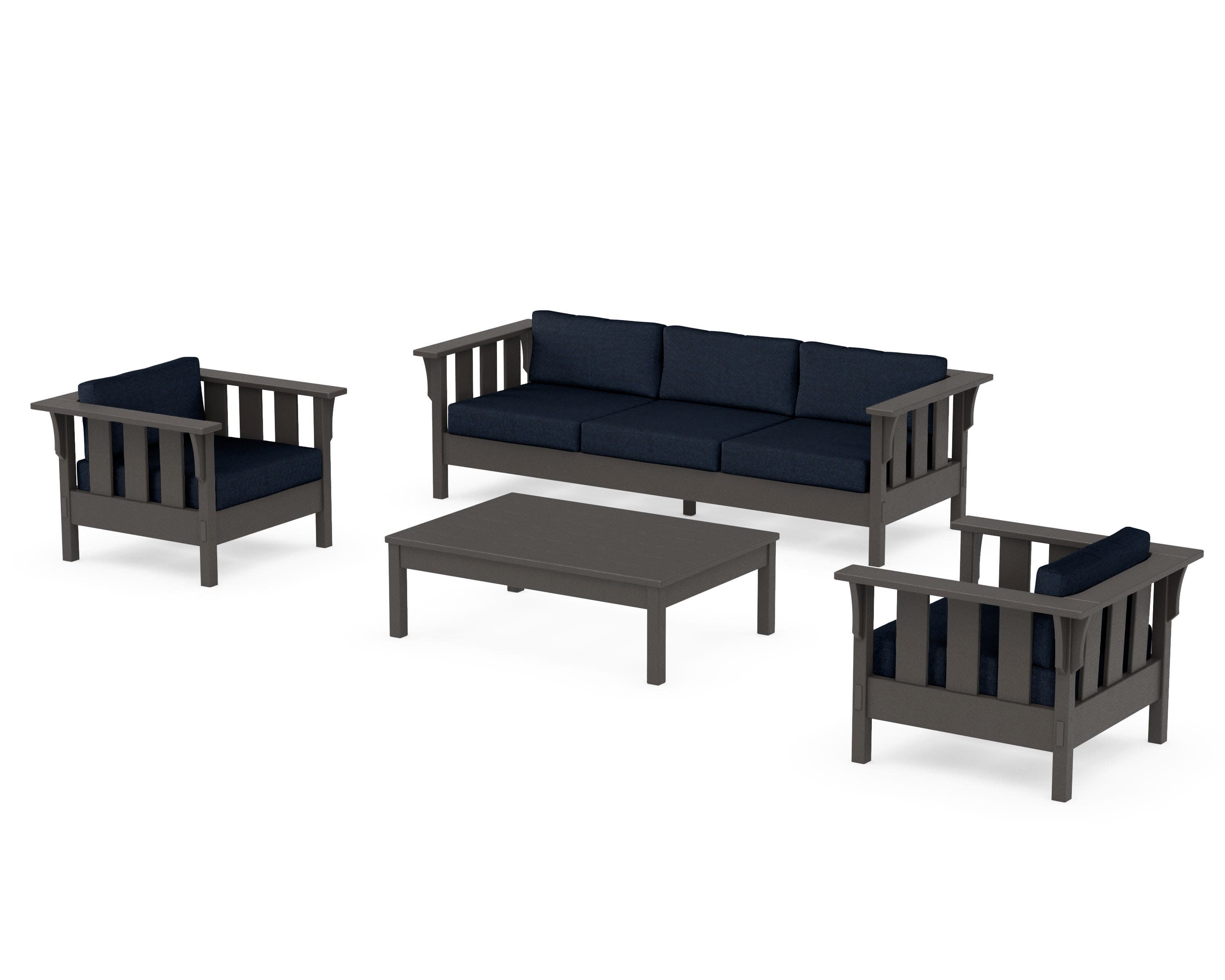 Acadia 4-Piece Deep Seating Set with Sofa in Vintage Coffee / Marine Indigo