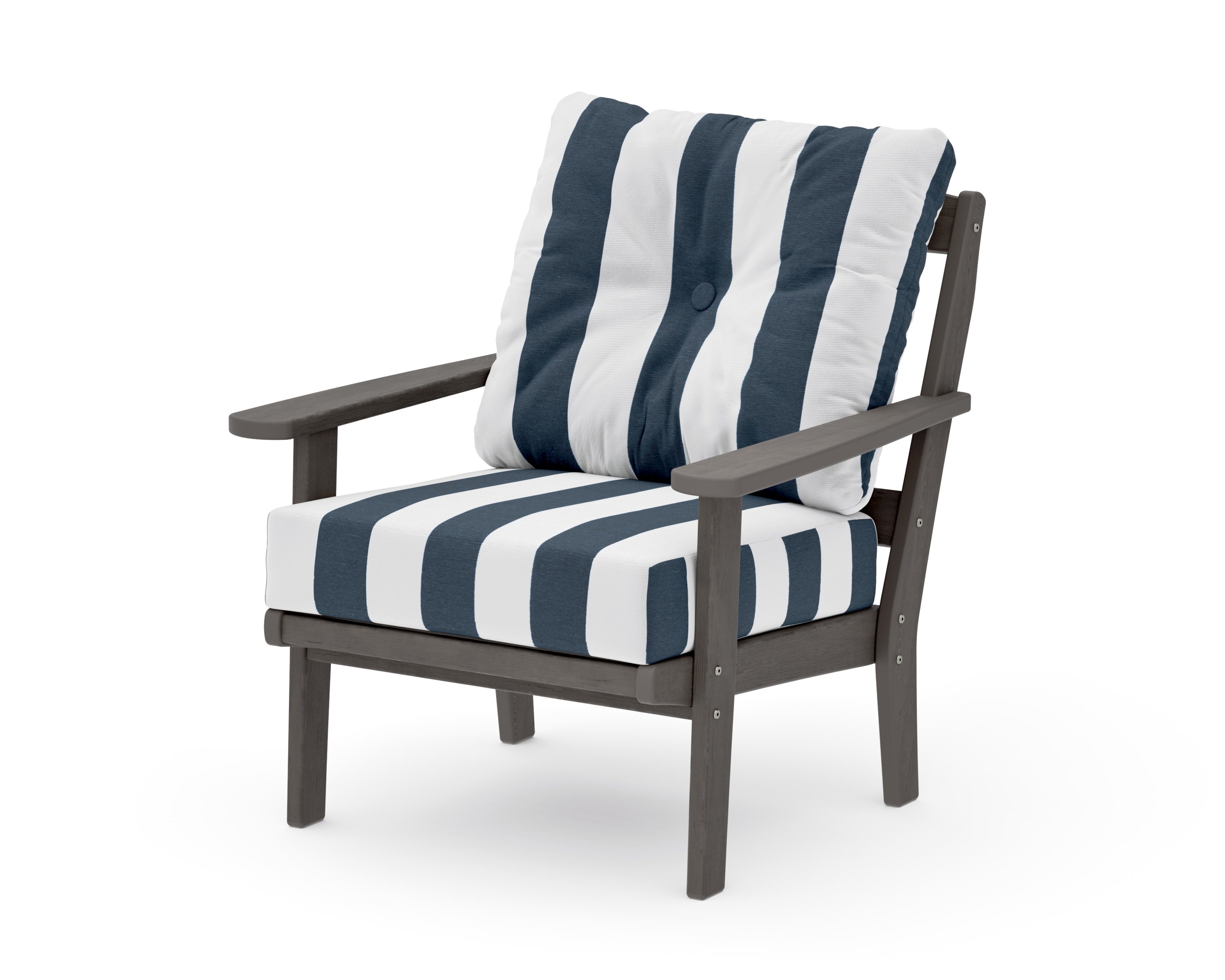 Mission Deep Seating Chair in Driftwood / Cabana Stripe Marine Indigo
