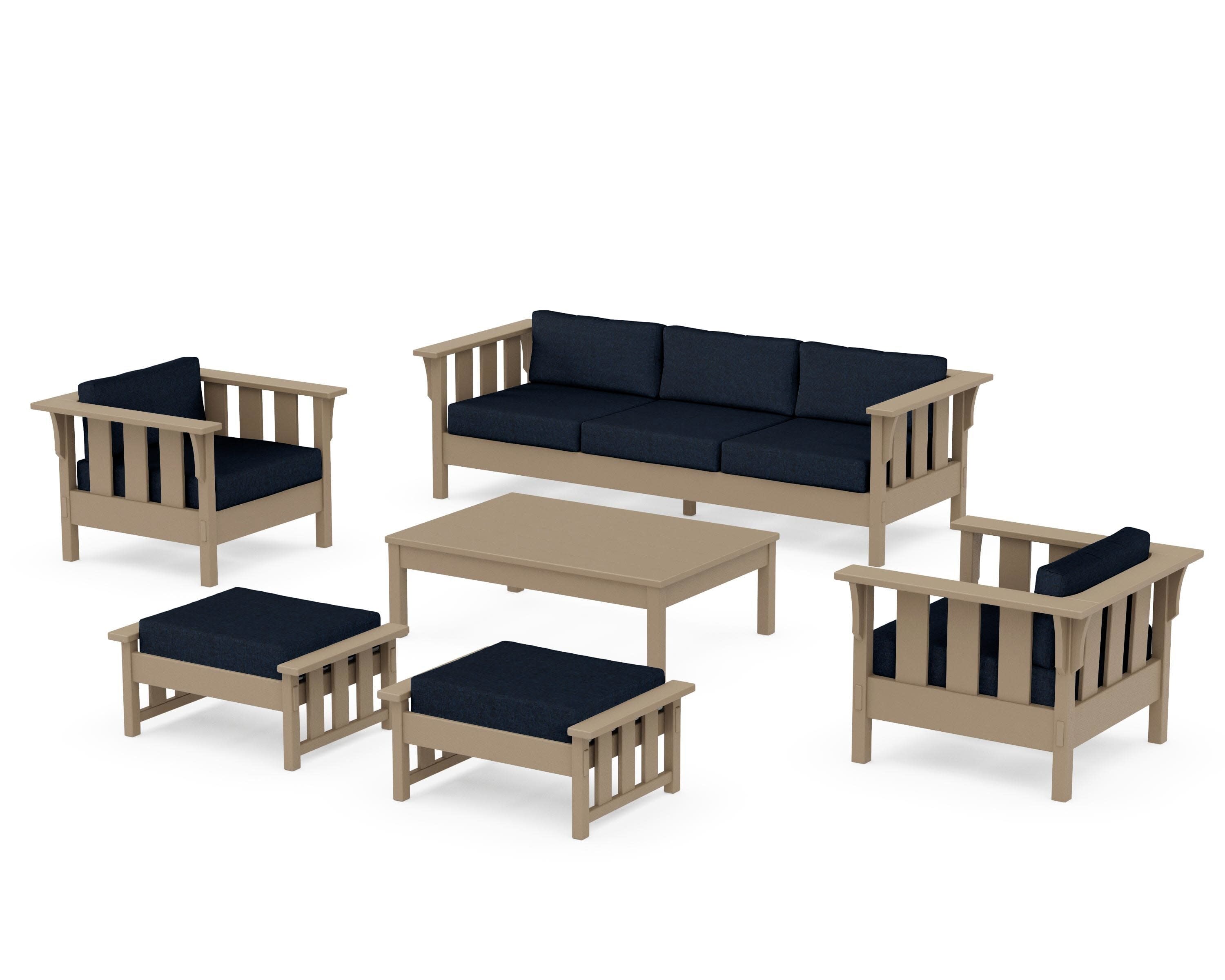 Acadia 6-Piece Lounge Sofa Set in Vintage Sahara / Marine Indigo